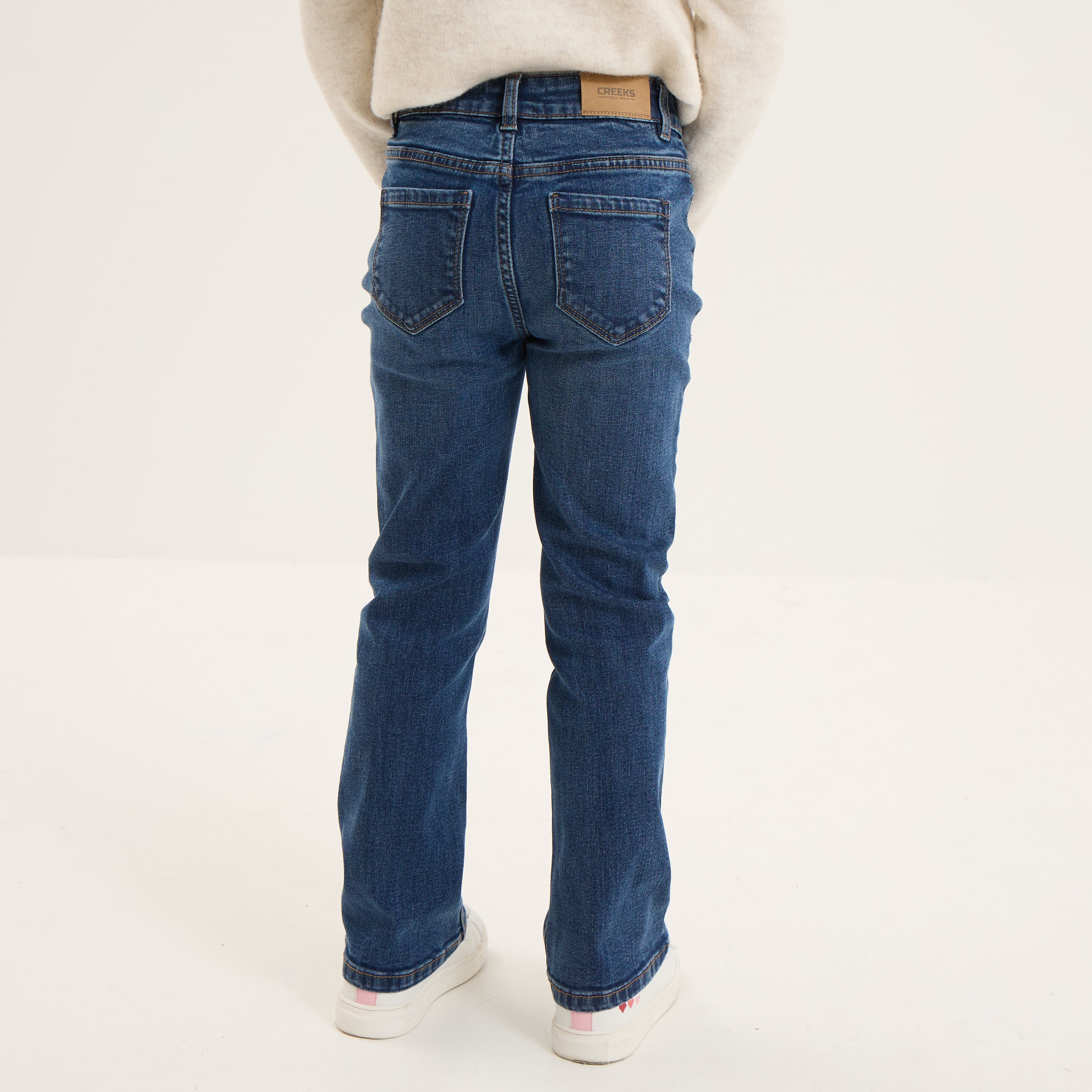 Jean flare poches plaqu&eacute;es bleu fonc&eacute; fille