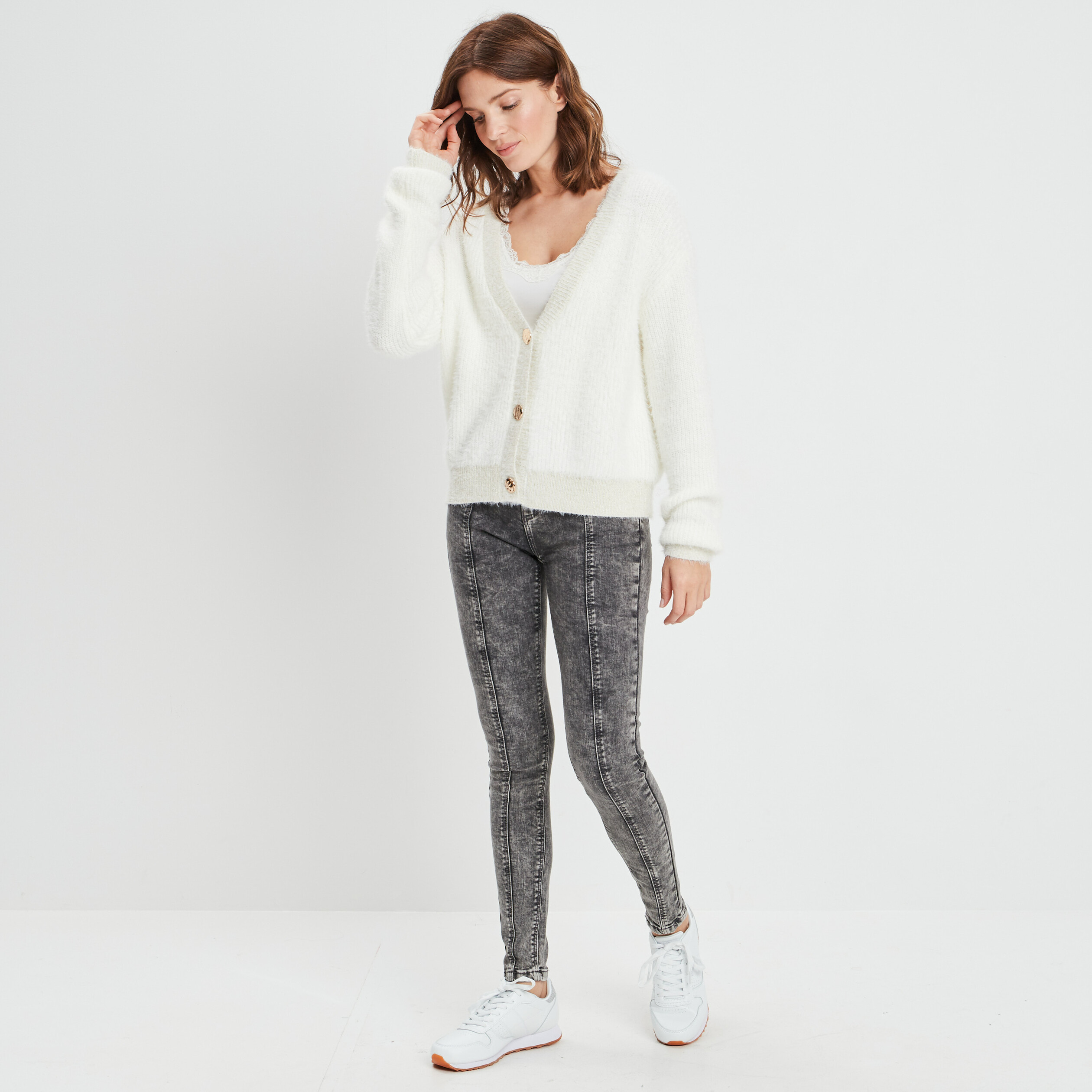 Jeans skinny avec clous denim gris femme