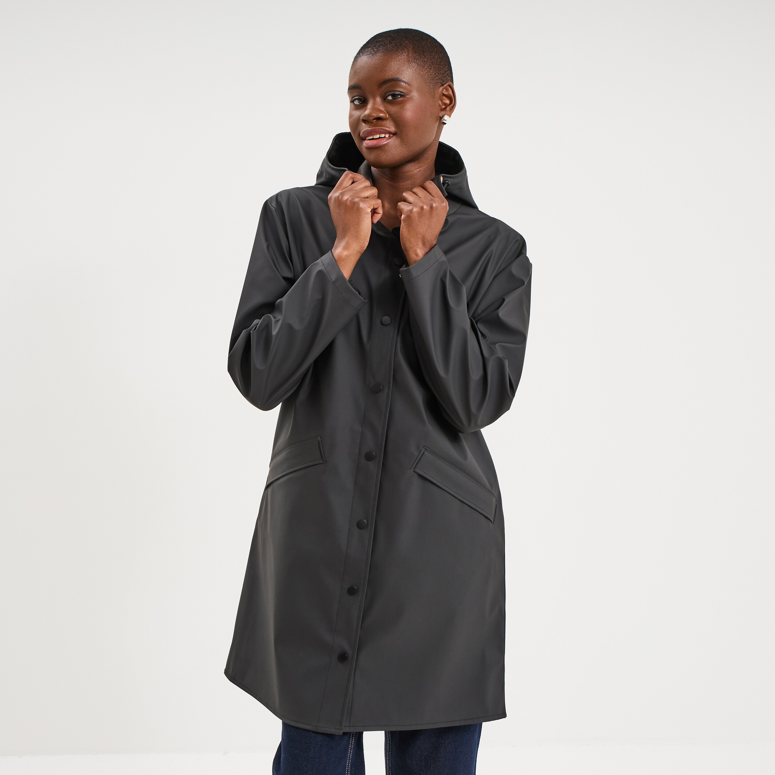 Parka imperm&eacute;able coupe-vent &agrave; capuche noir femme