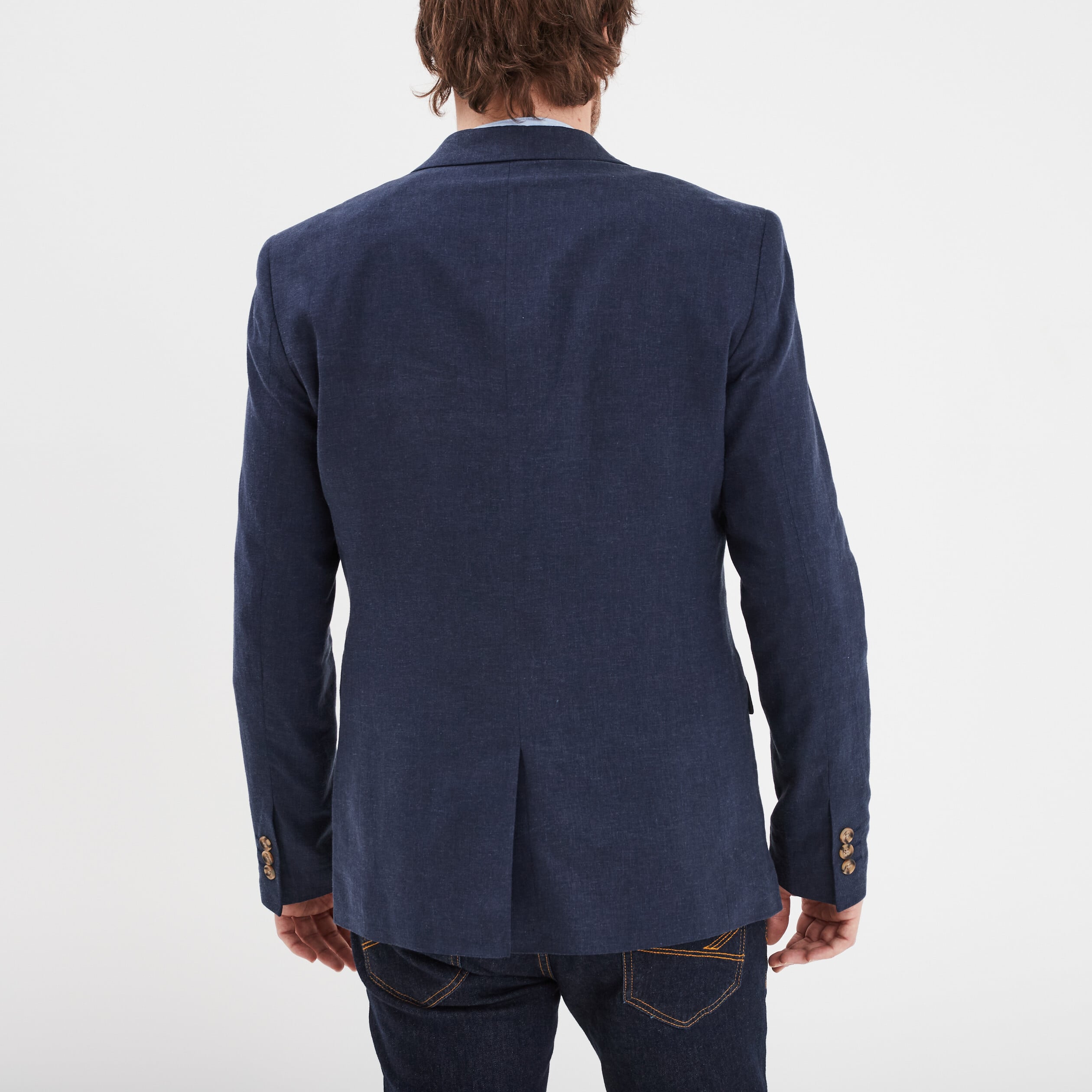 Veste blazer droite lin m&eacute;lang&eacute; bleu marine homme