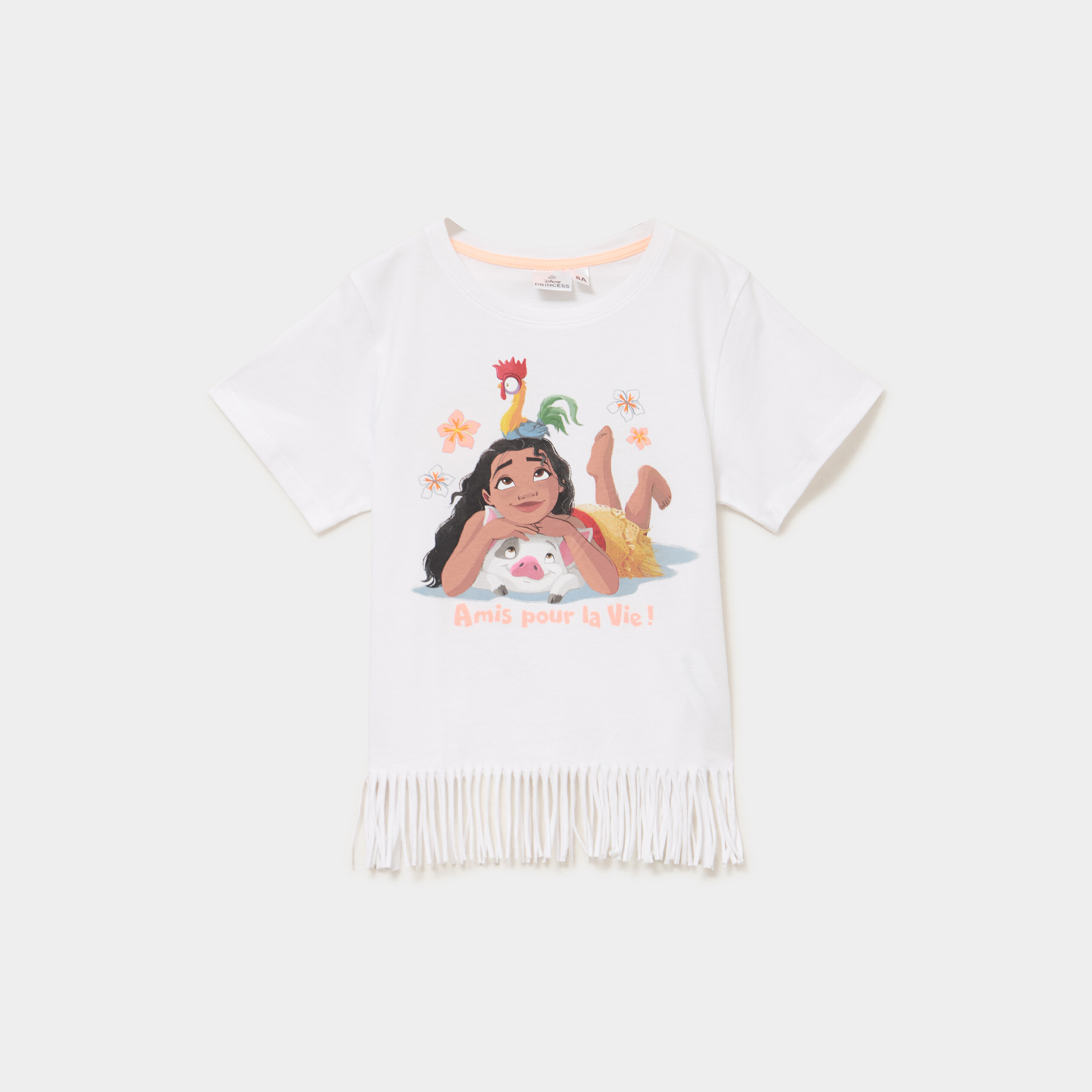 T-shirt &agrave; franges coton Vaiana blanc fille