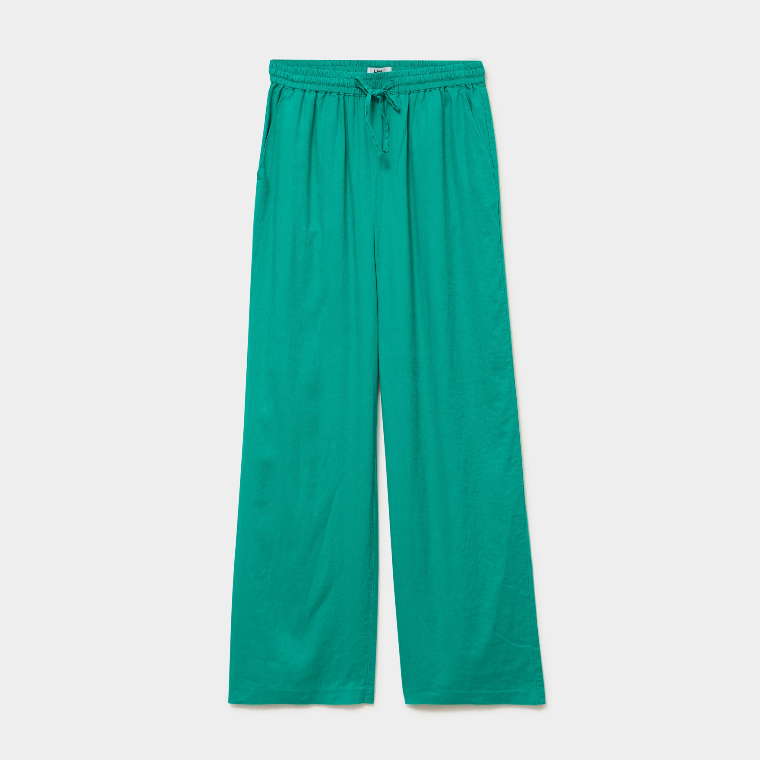 Pantalon large lin m&eacute;lang&eacute; vert canard femme