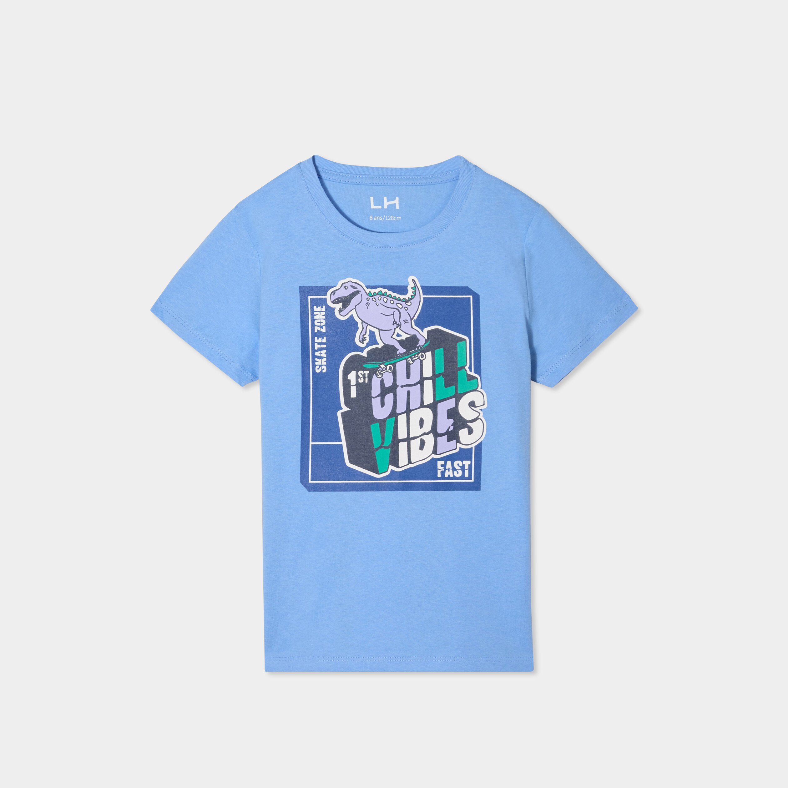 t shirt col rond manches courtes coton bleu garcon T-shirt col rond manches courtes coton bleu garçon