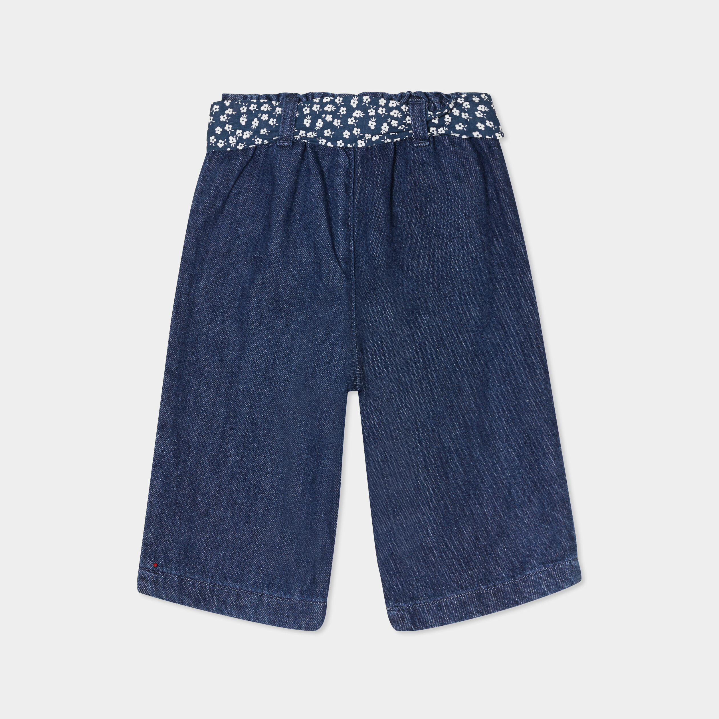 jeans large ceinture foulard coton bleu bebef Jeans large ceinture foulard coton bleu bébé fille