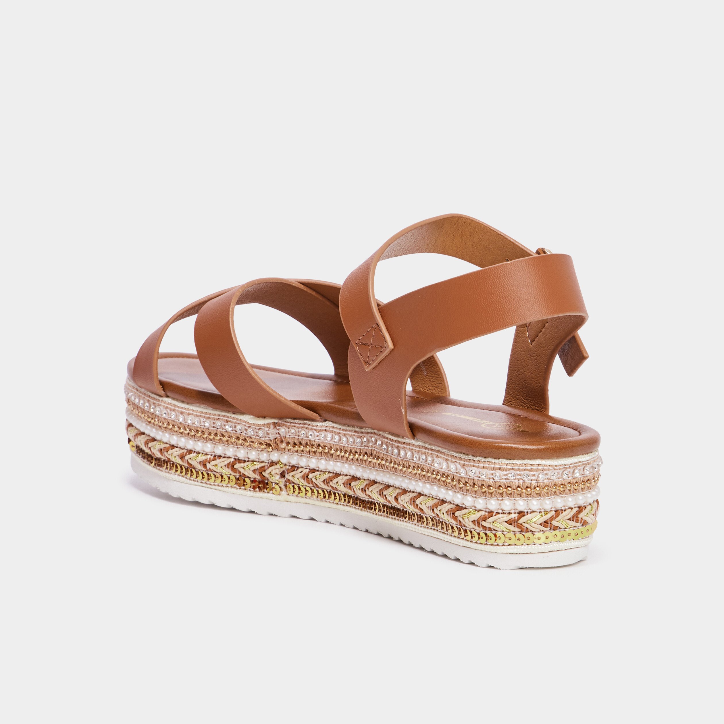 sandales plateformes details bijoux marron femme Sandales plateformes détails bijoux marron femme