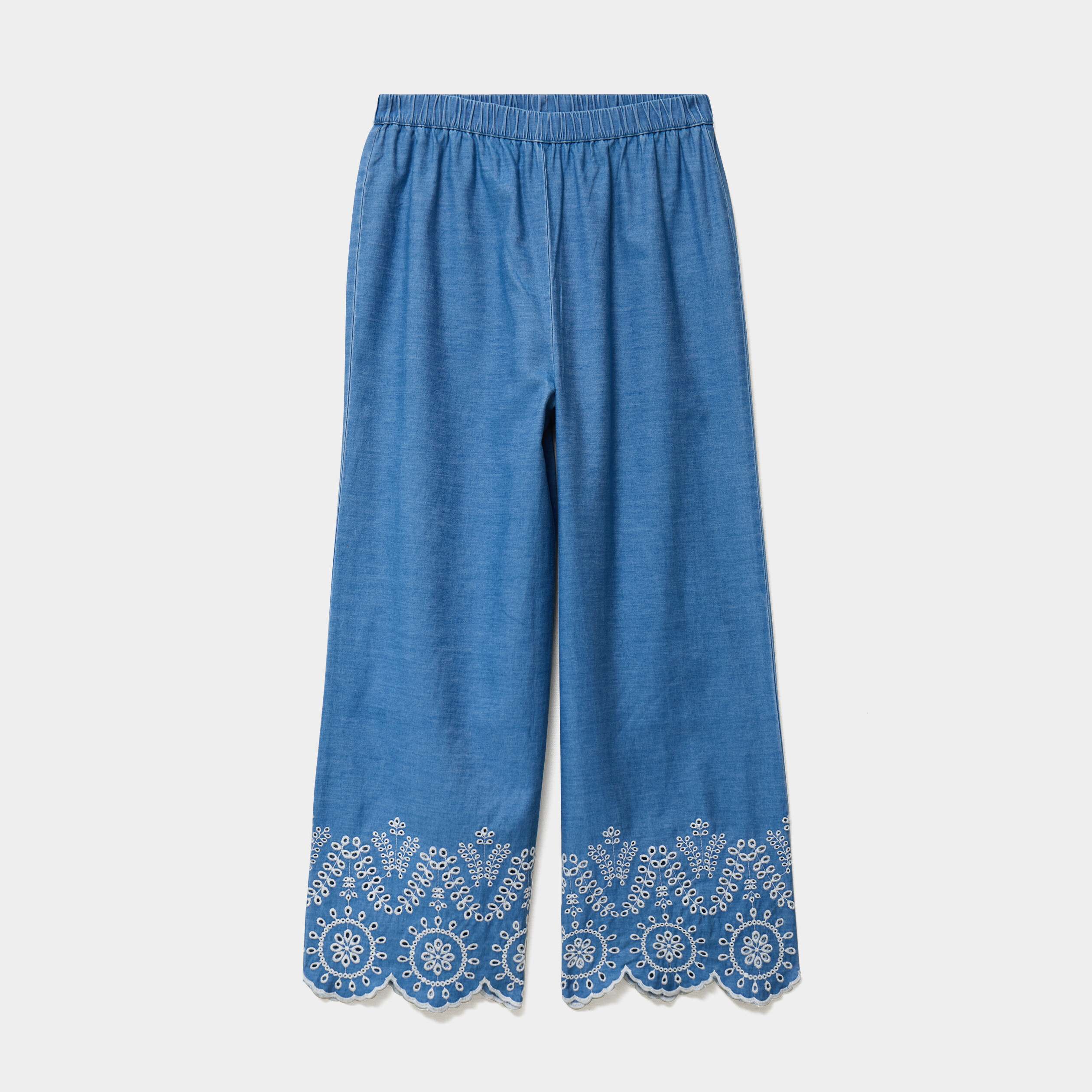 Pantalon avec broderie taille haute denim double stone femme