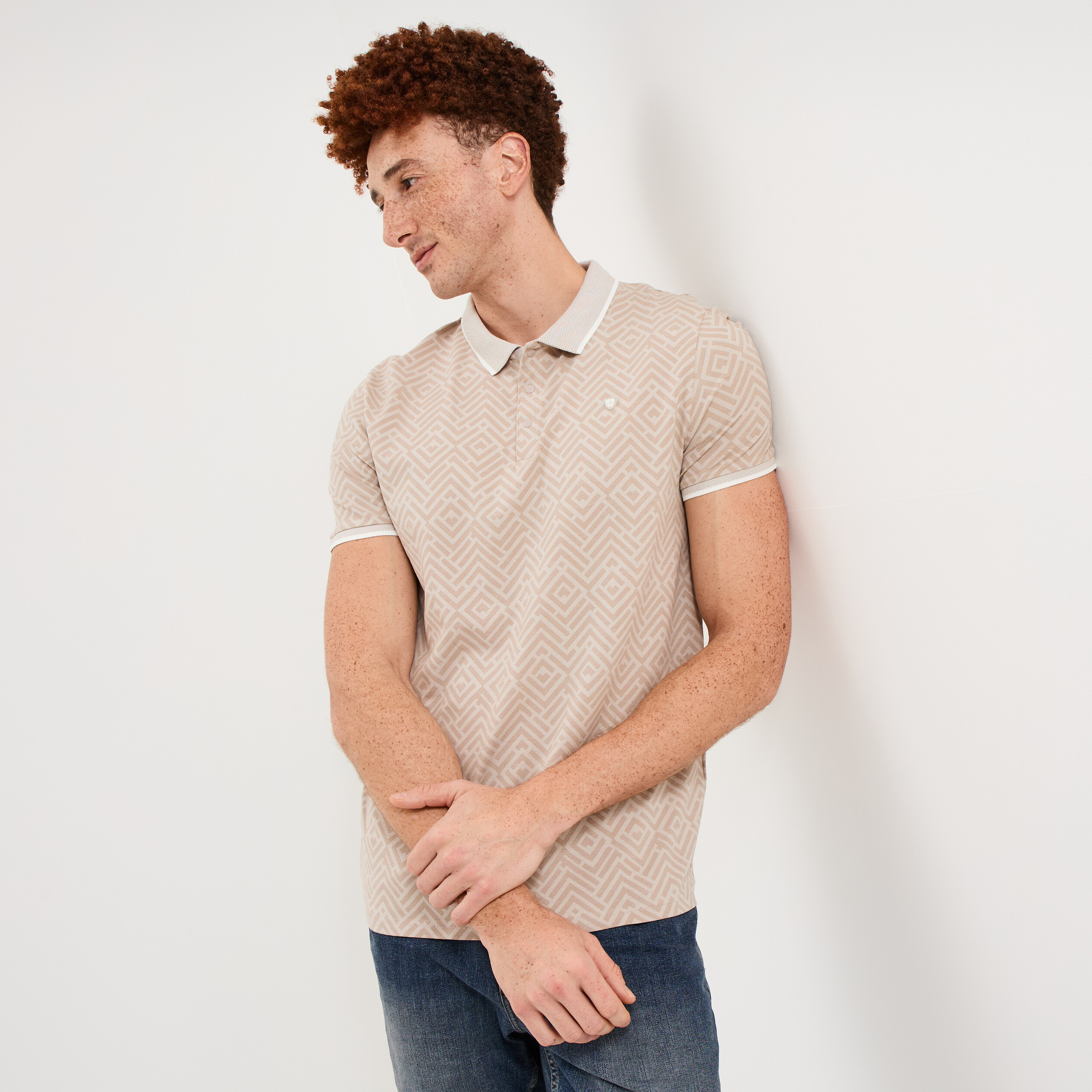 Polo slim manches courtes stretch gris homme