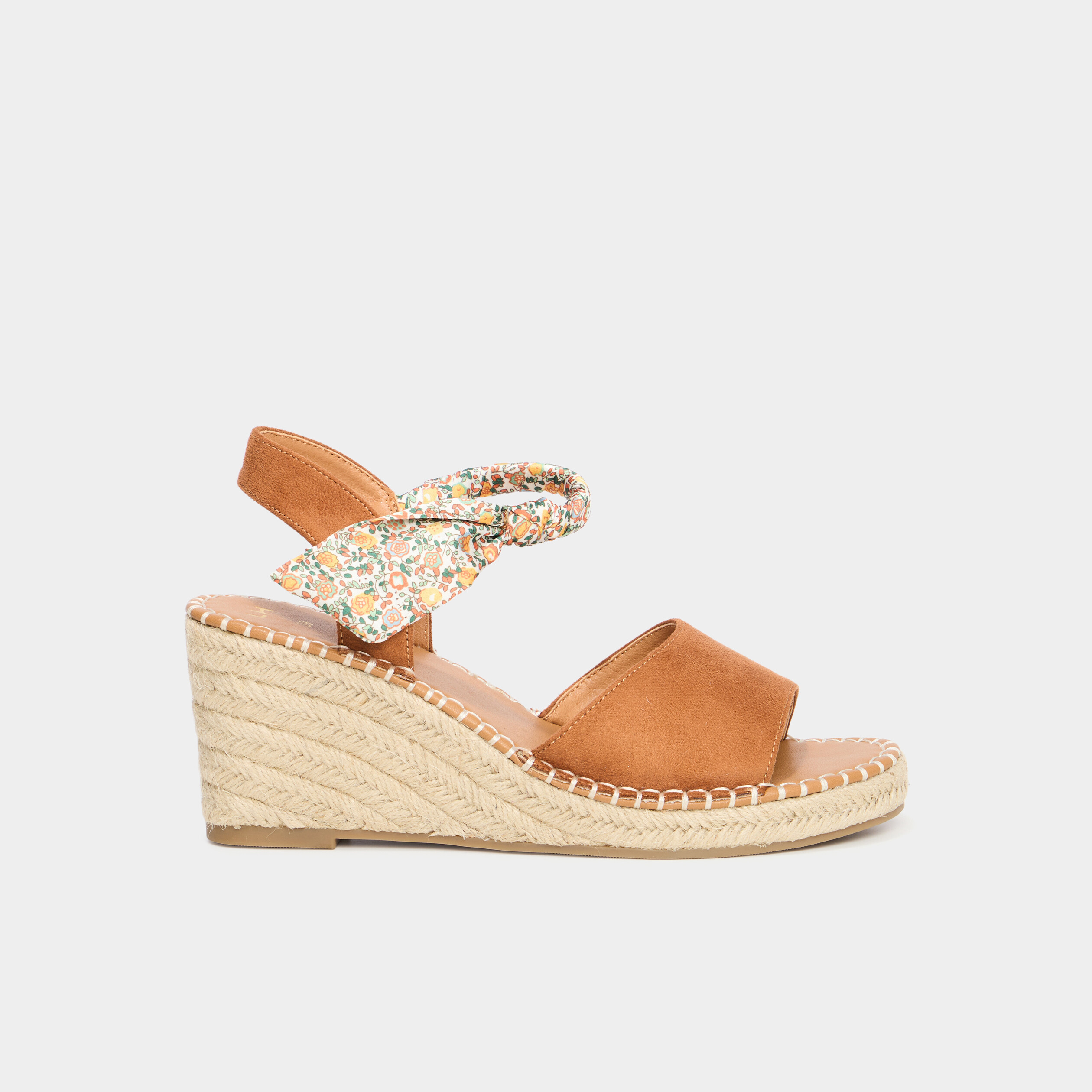 Sandales espadrille compens&eacute;es su&eacute;dine marron femme