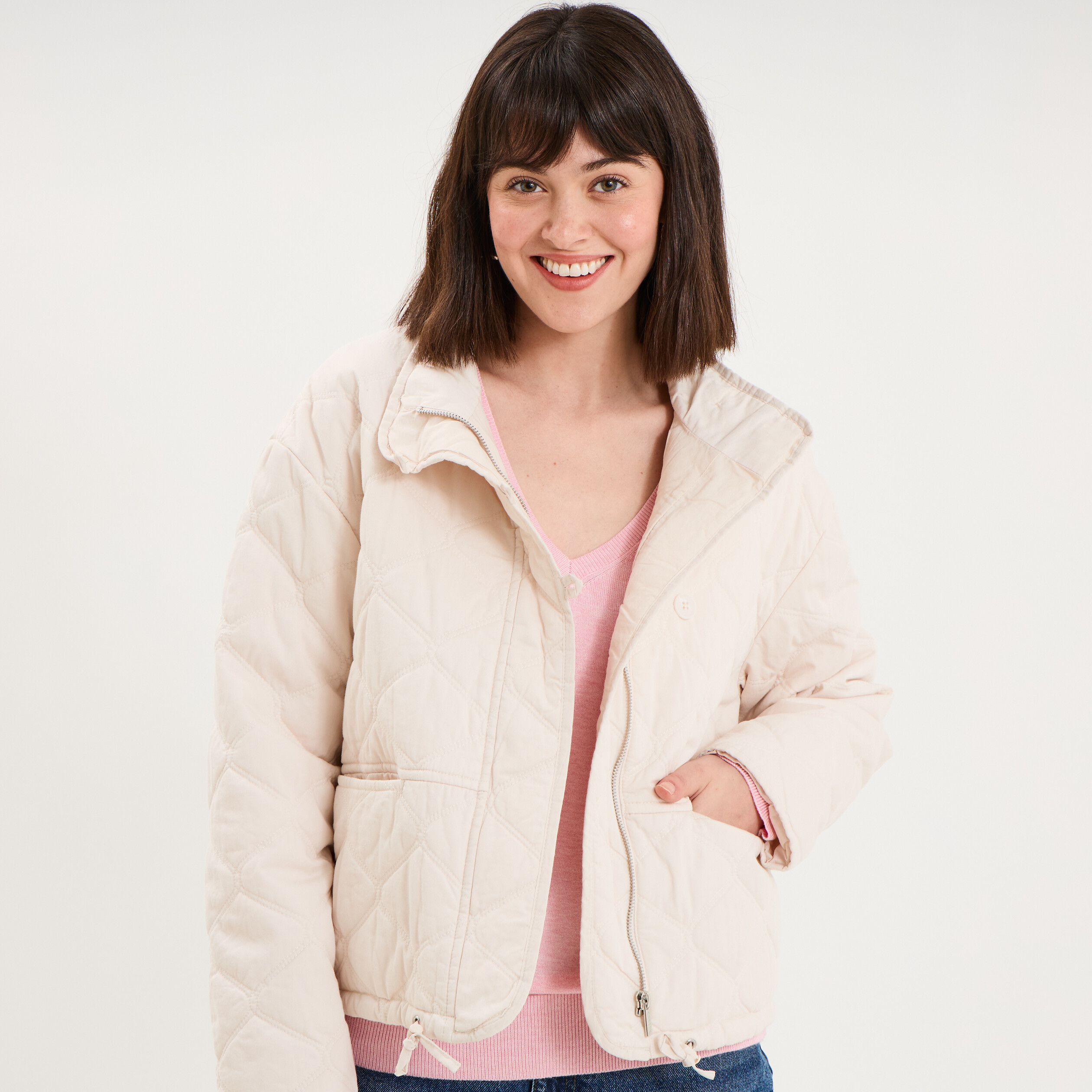 Veste matelass&eacute;e taille ajustable ivoire femme