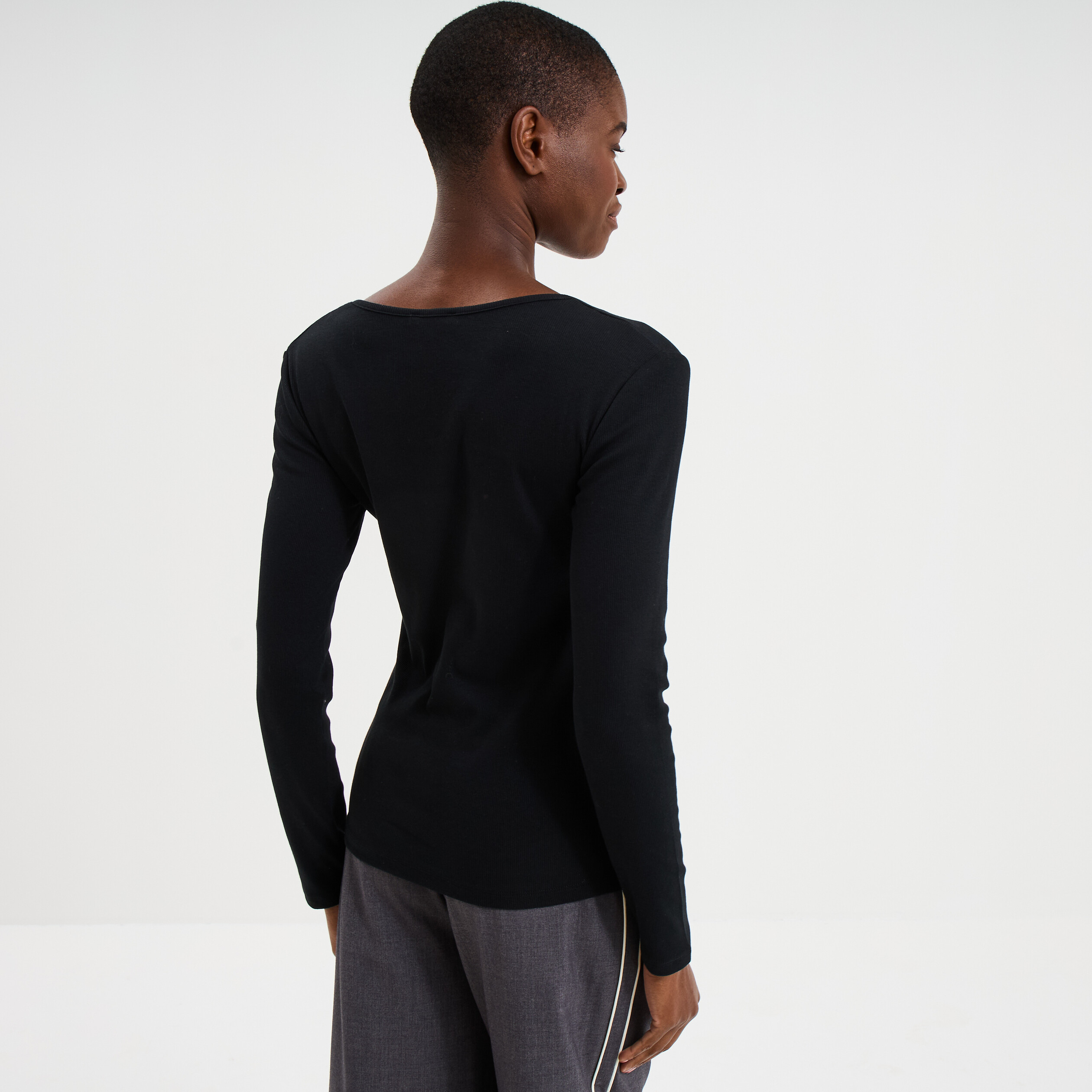 T-shirt coton stretch manches longues noir femme