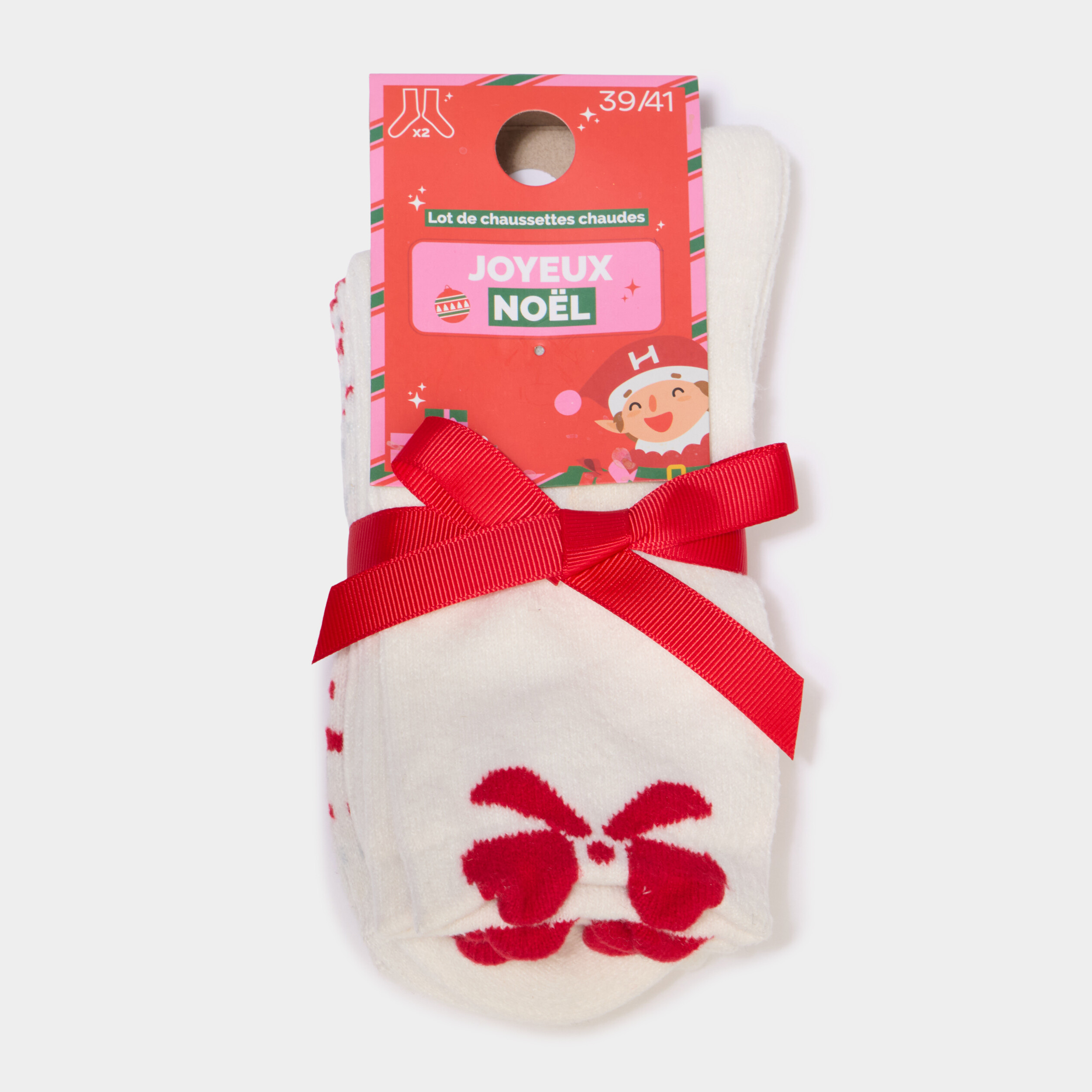 Lot 2 paires chaussettes de No&euml;l rouge femme