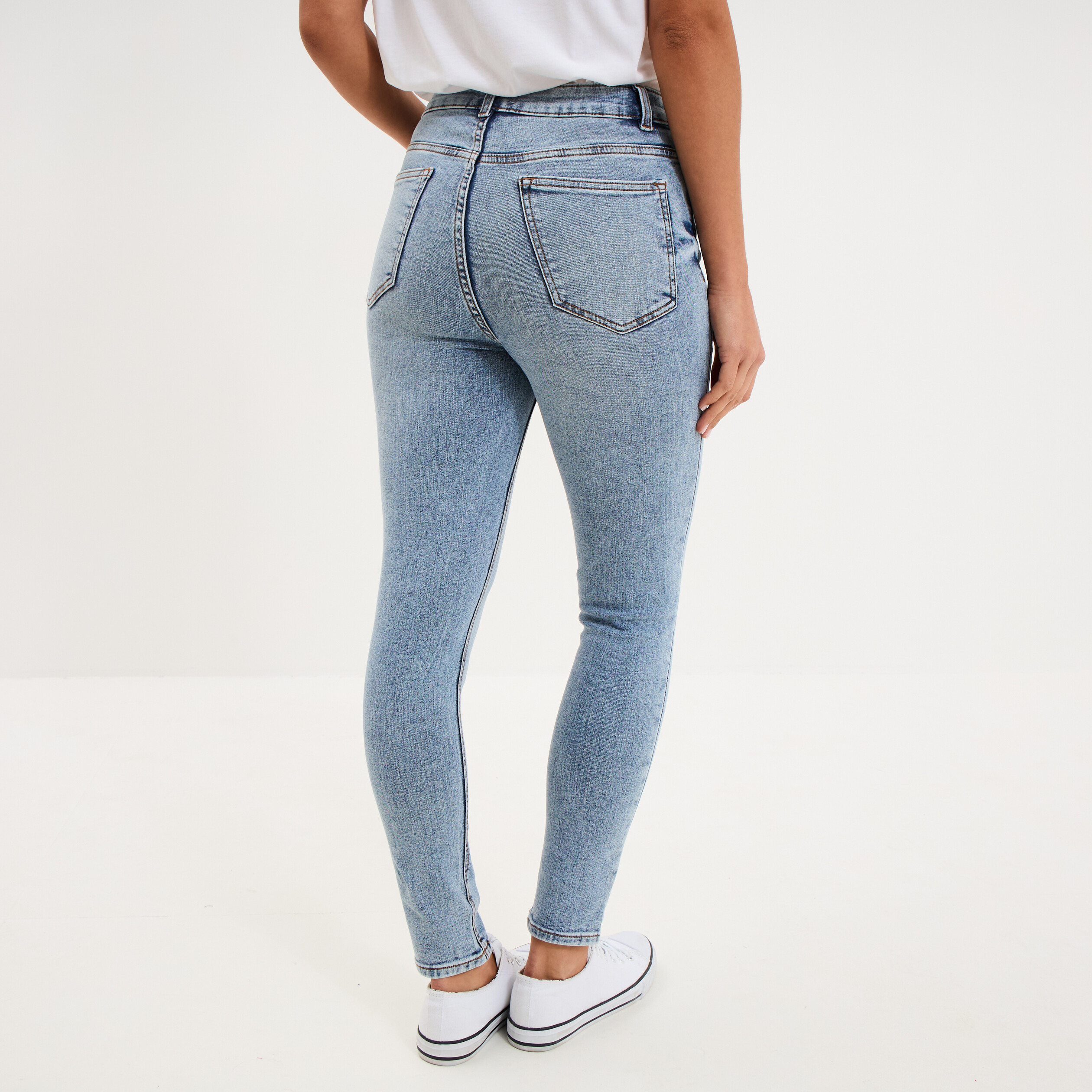 Jeans skinny taille haute cropped denim double stone femme
