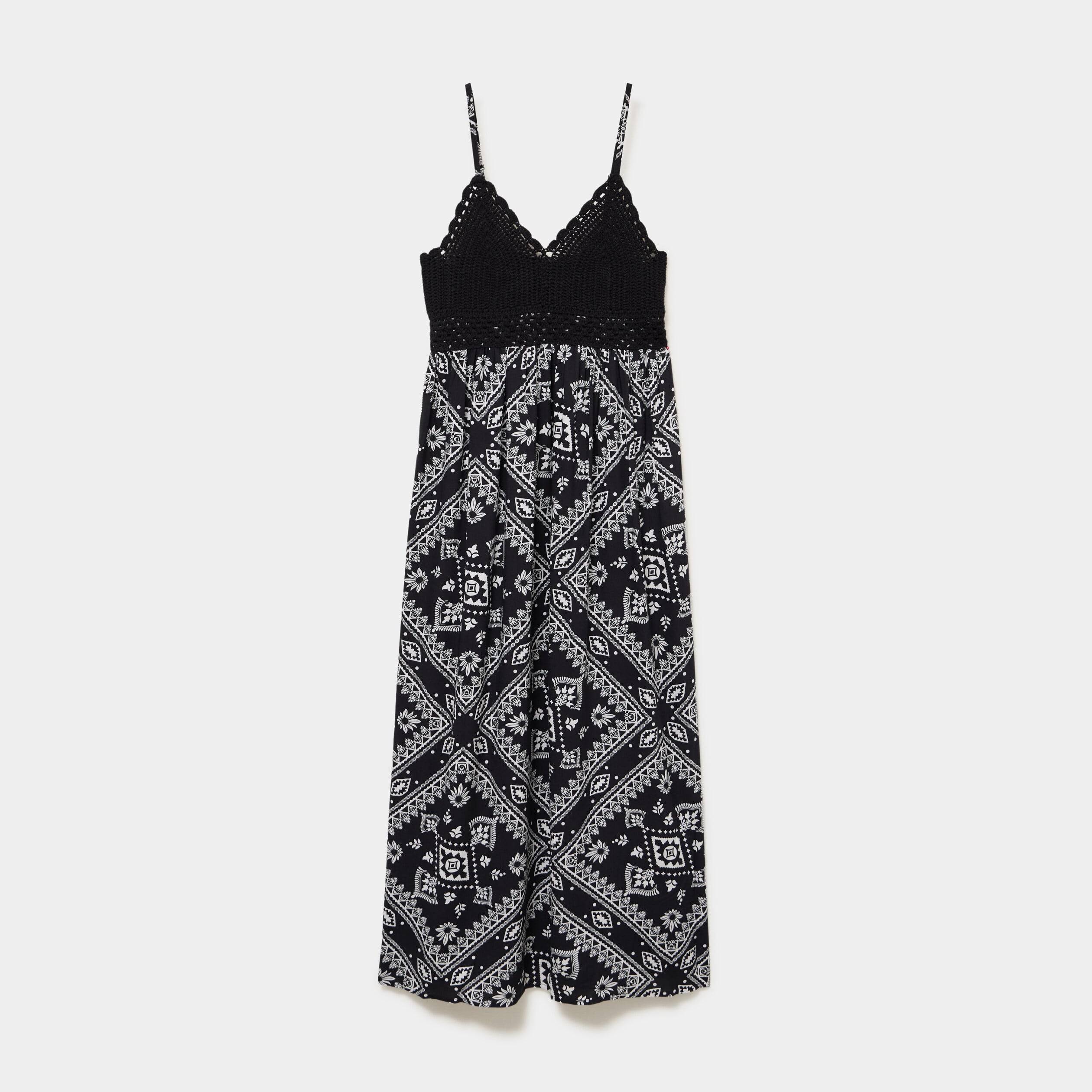 Robe longue buste effet crochet noir femme