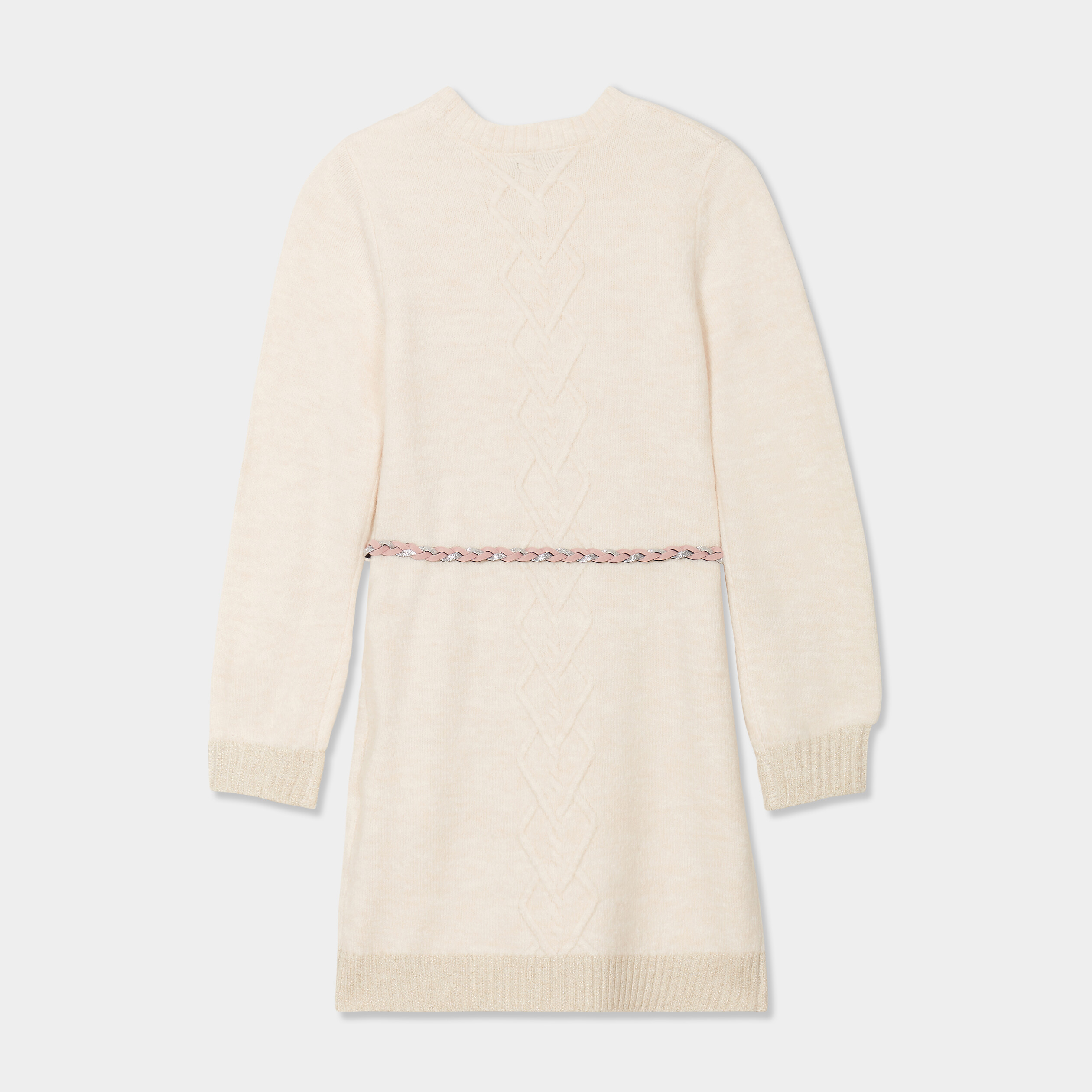 robe pull courte avec ceinture tressee ivoire fille Robe pull courte avec ceinture tressée ivoire fille