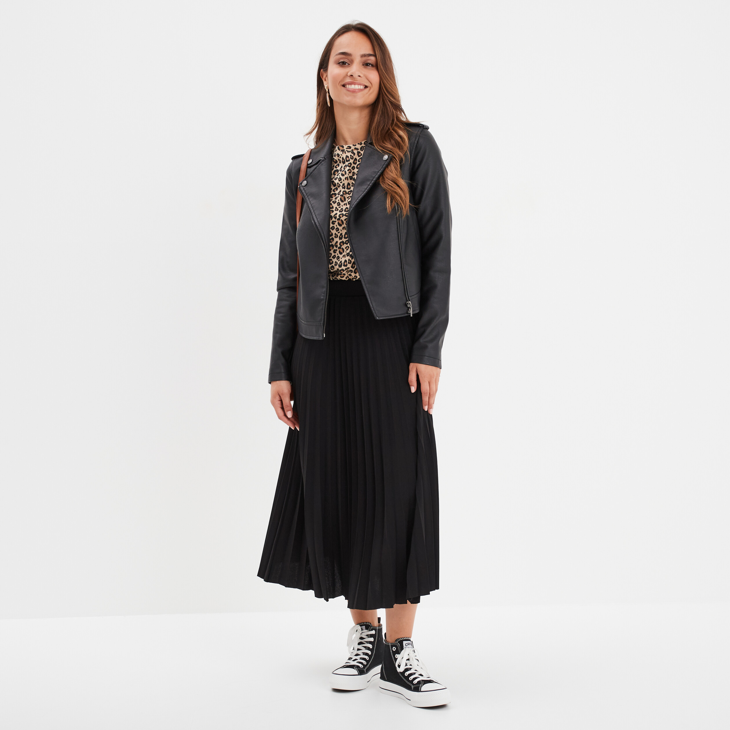 Jupe longue pliss&eacute;e patineuse noir femme