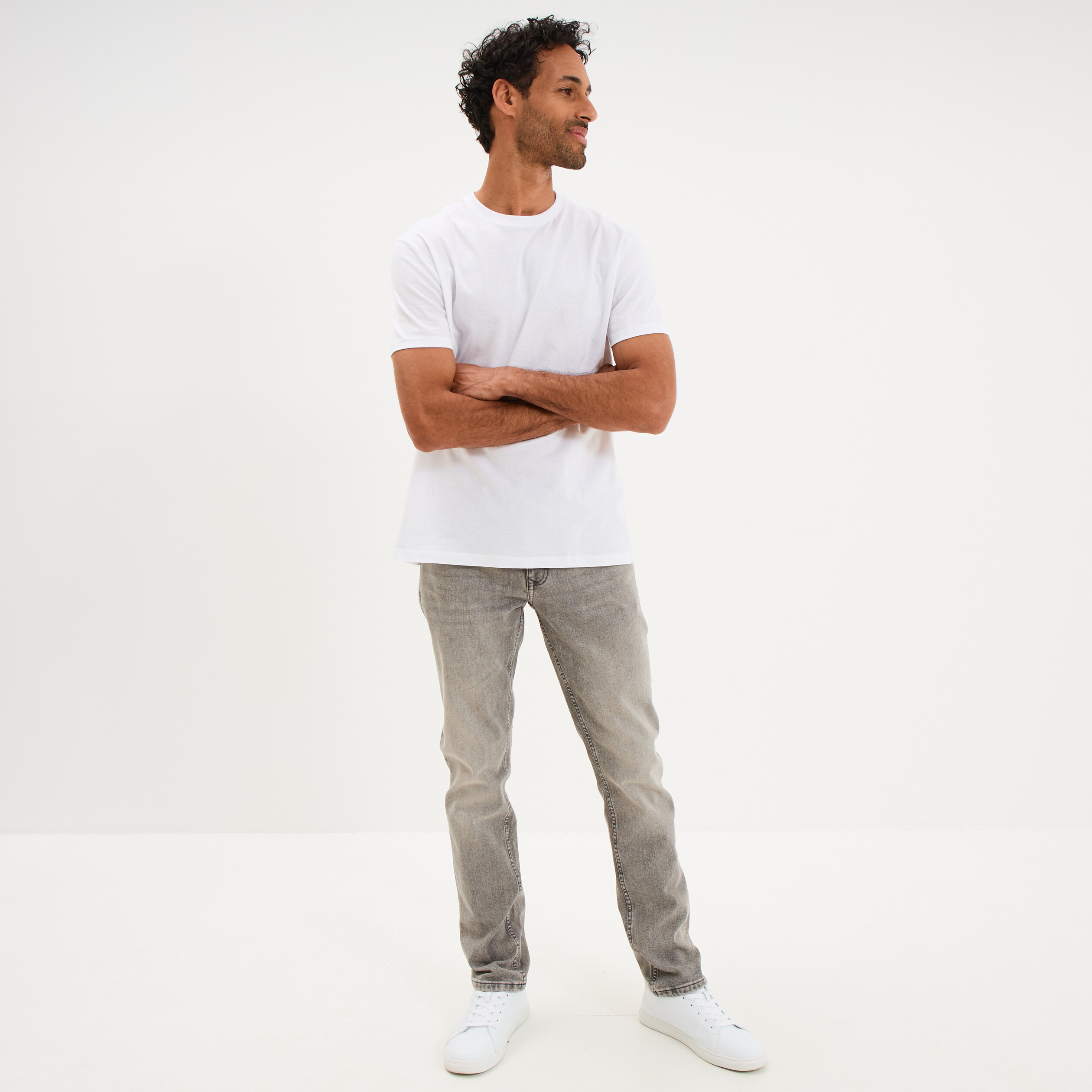 T-shirt droit en coton manches courtes blanc homme