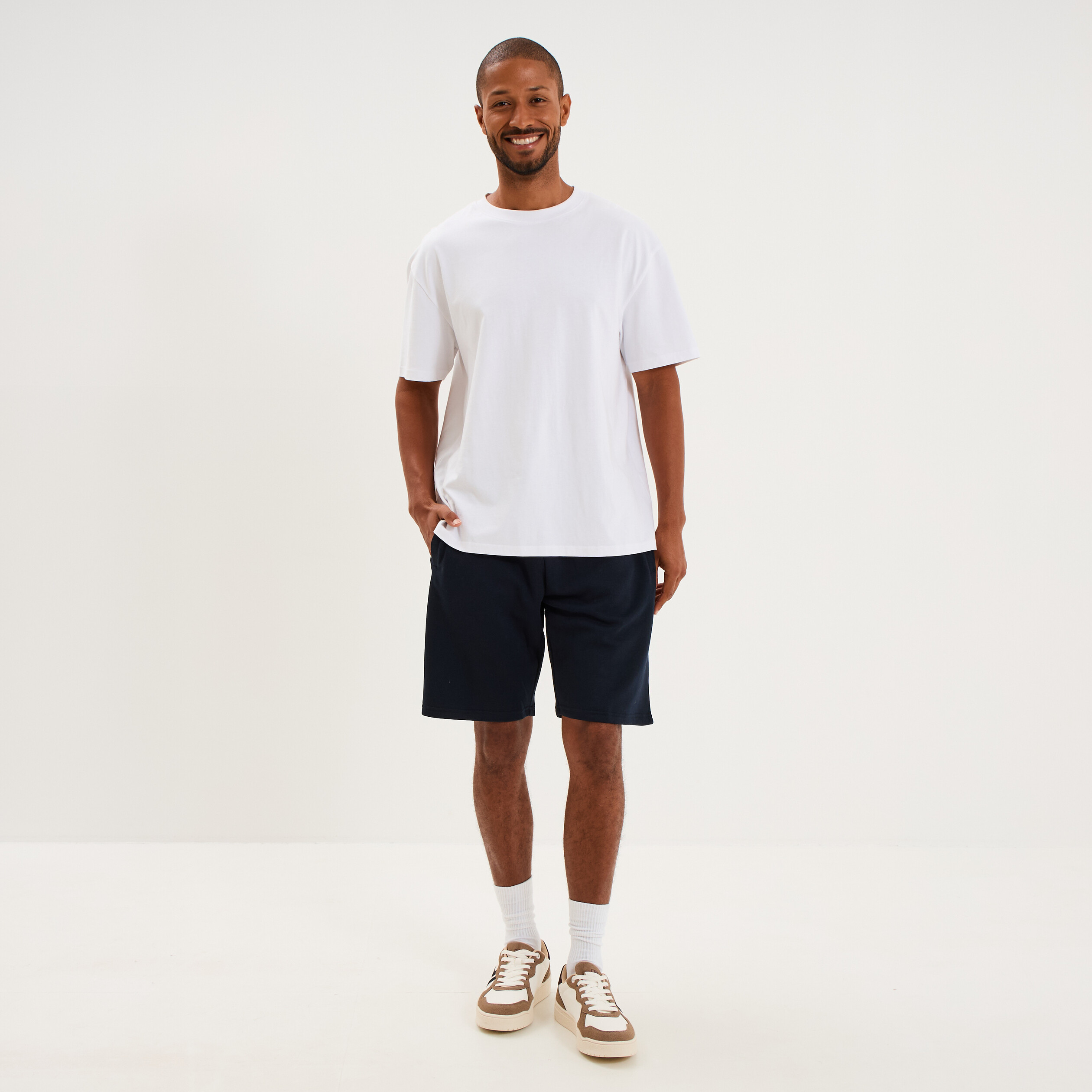 Short jogging molleton droit bleu marine homme