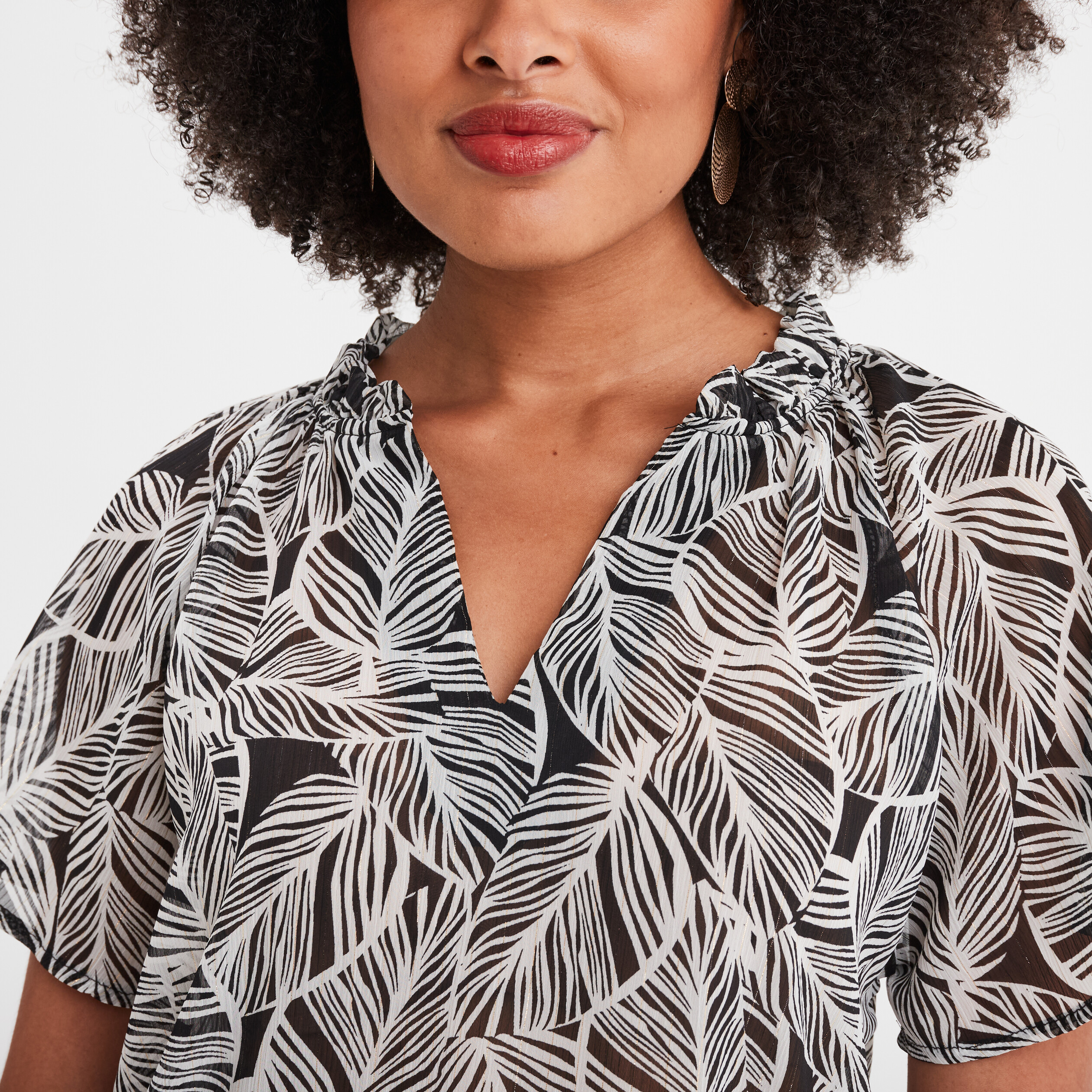 blouse manches papillons fils metallises noir femme Blouse manches papillons fils métallisés noir femme