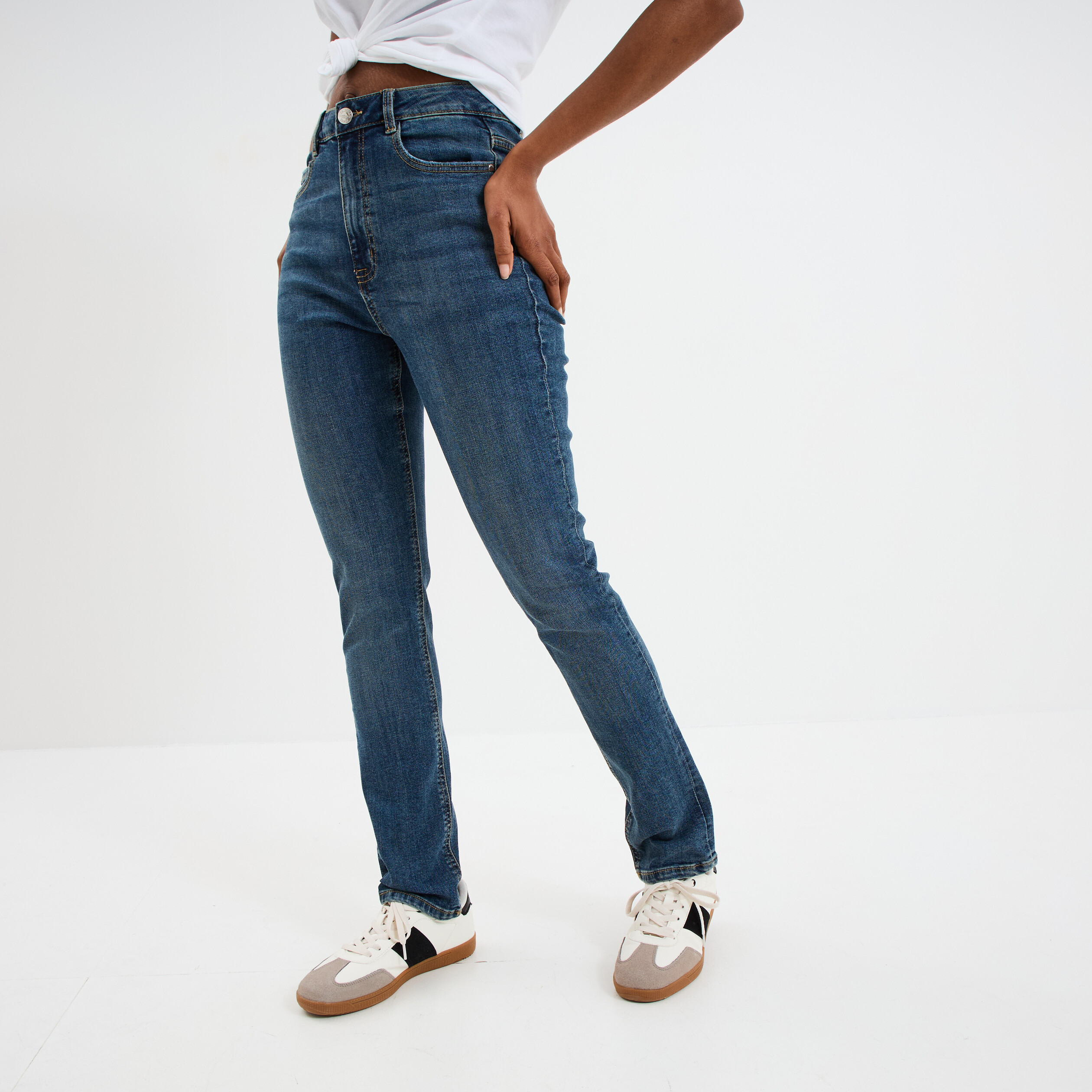 jeans slim taille haute denim dirty femme Jeans slim taille haute denim dirty femme