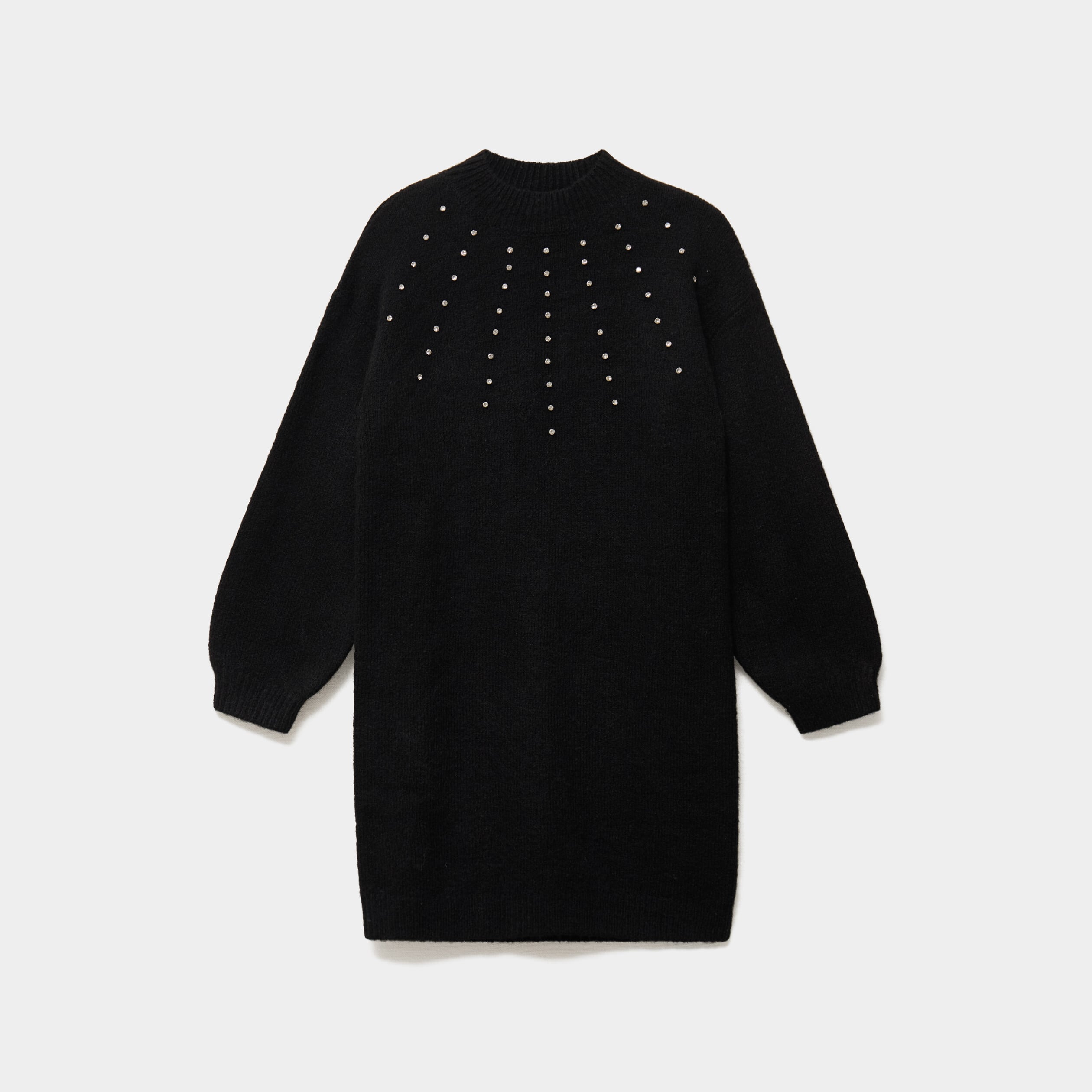 Robe pull courte col montant avec strass noir fille