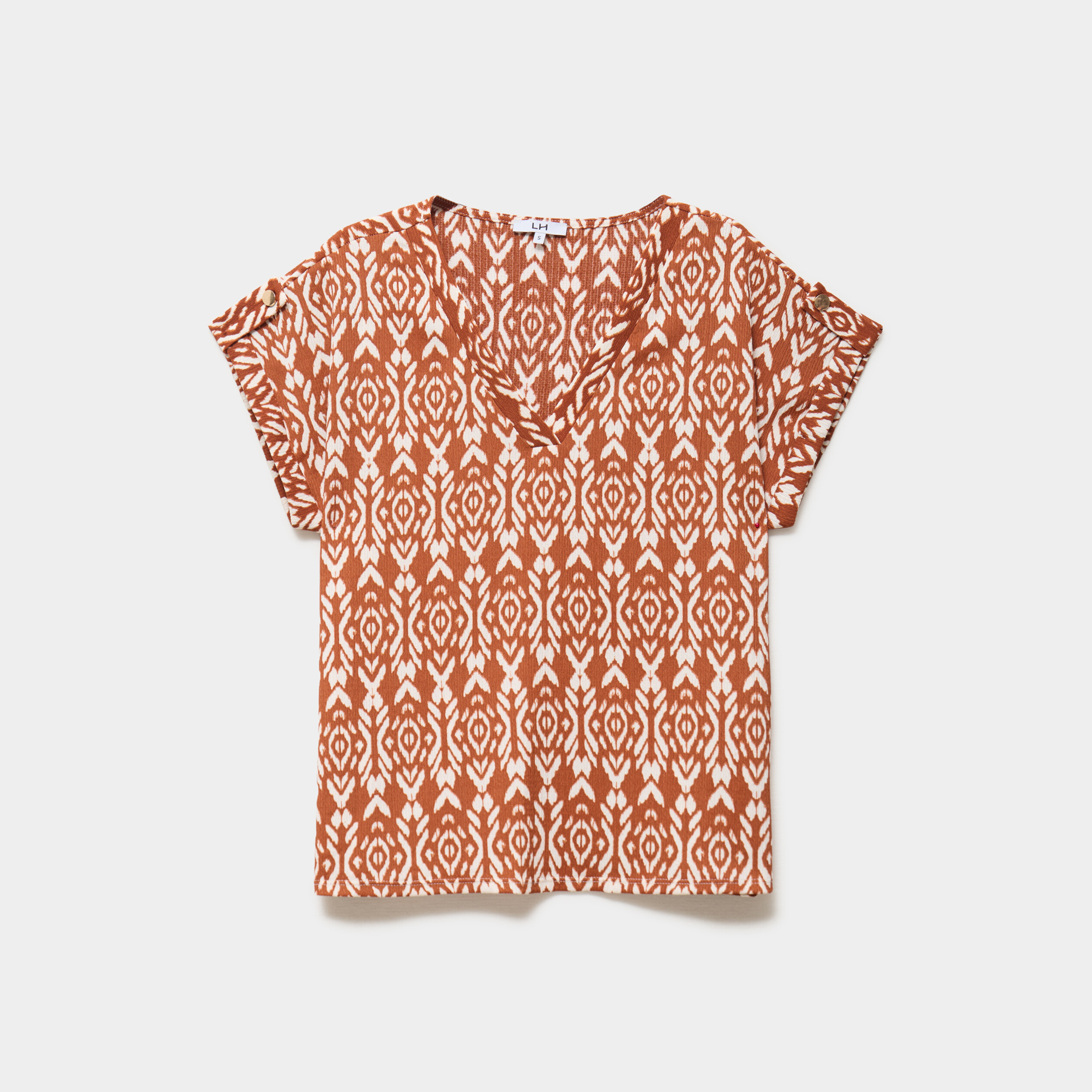 T-shirt col en V et pattes &eacute;paules orange fonc&eacute; femme