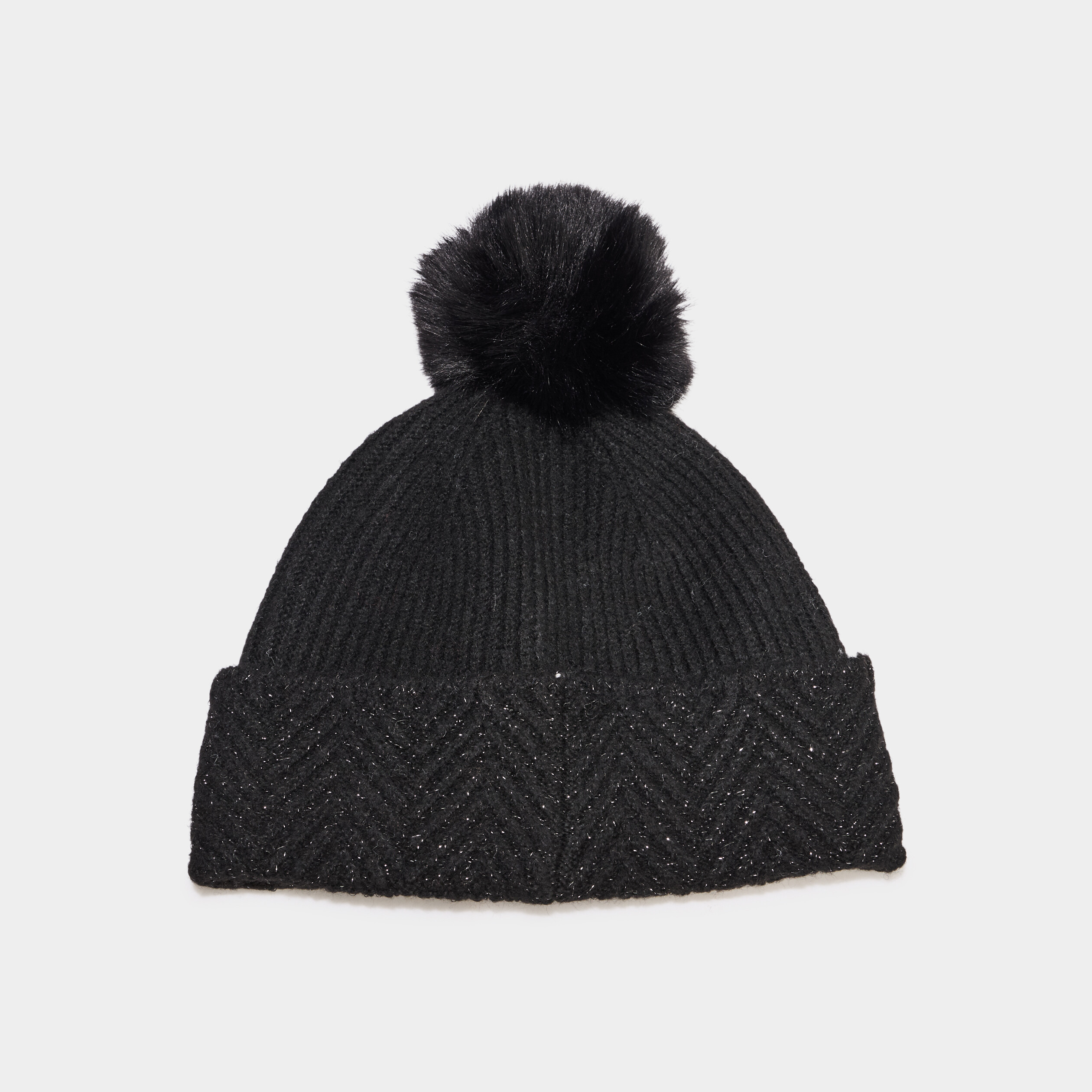Bonnet &agrave; pompon noir femme