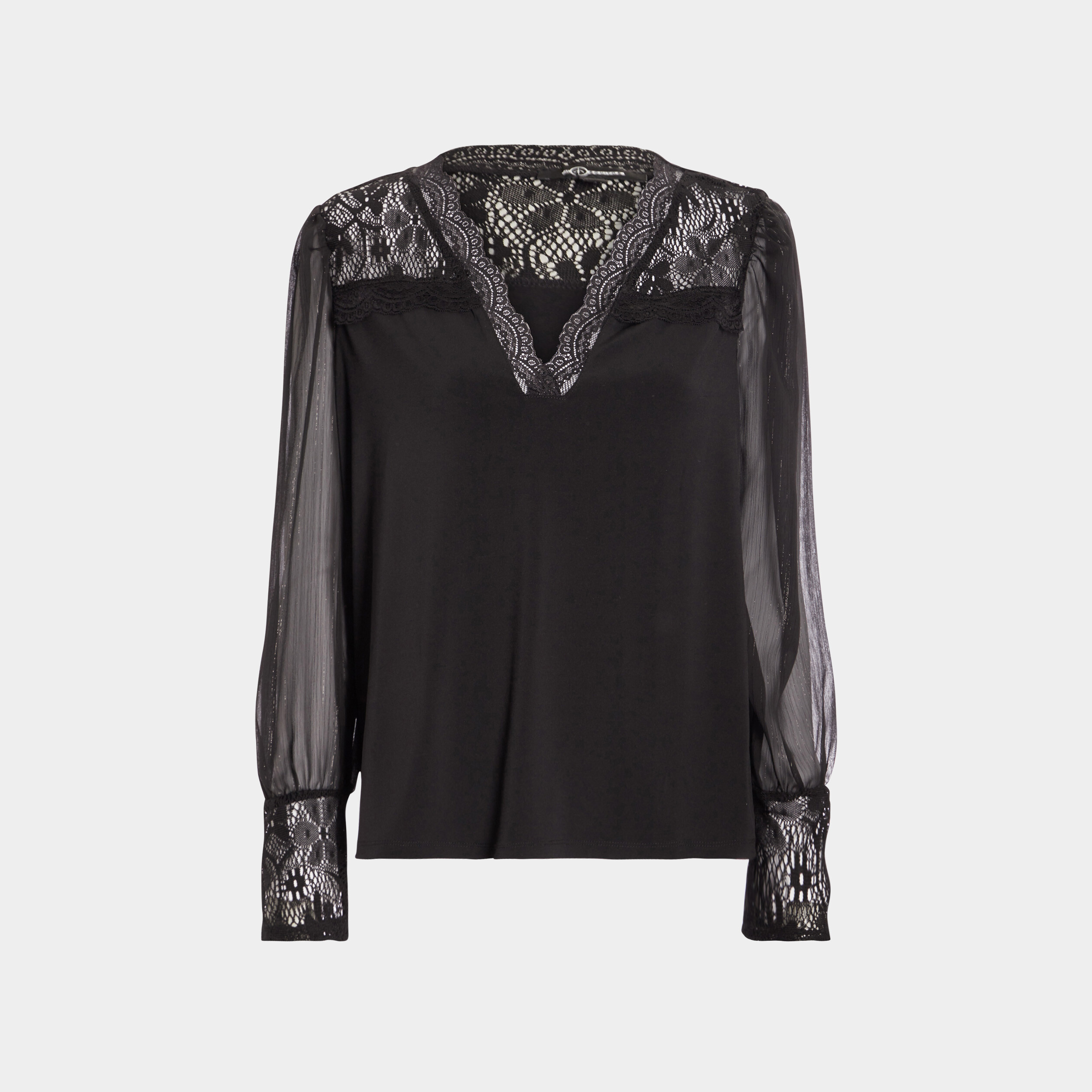 blouse col en v details dentelle noir femme Blouse col en V détails dentelle noir femme