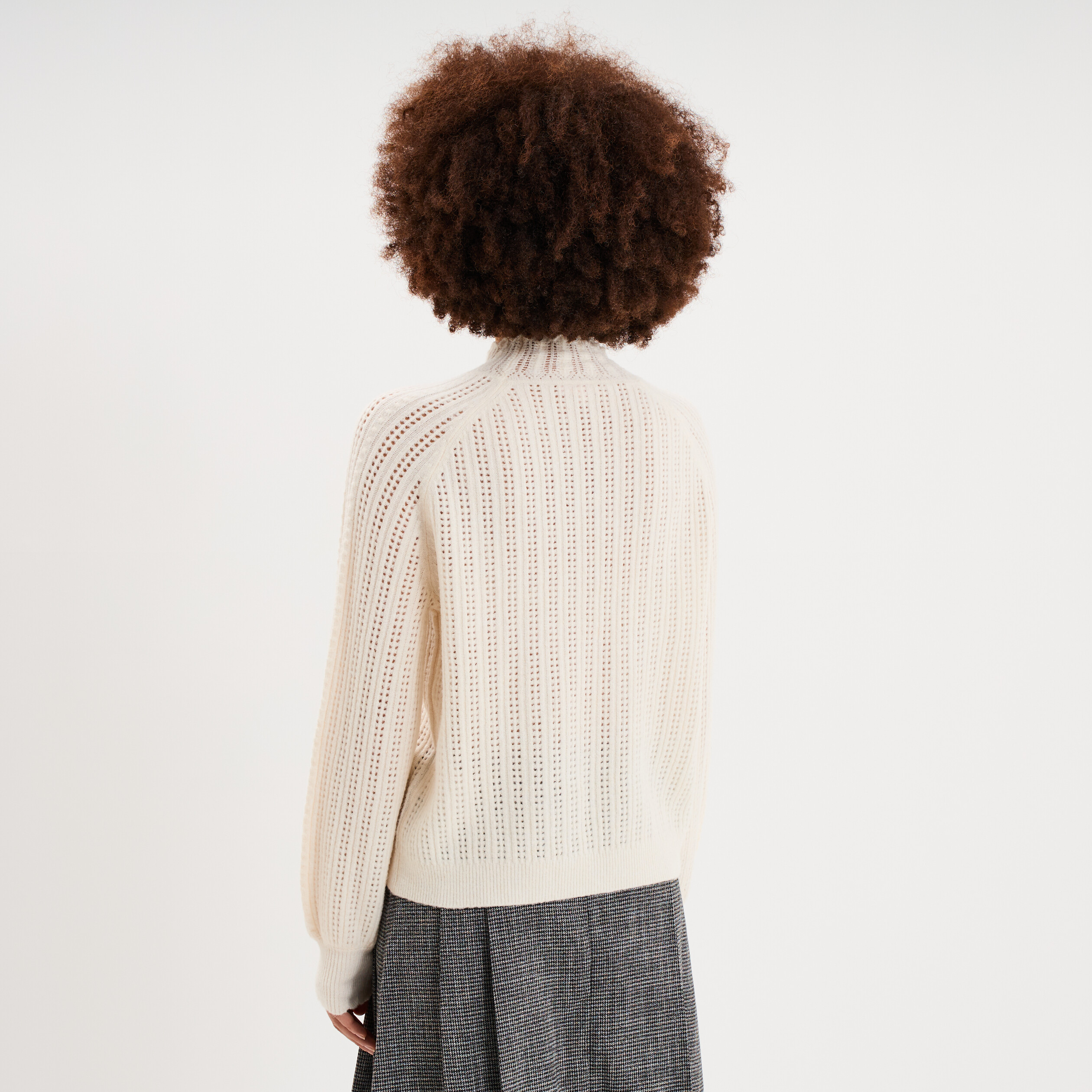 Pull col montant textur&eacute; manches longues blanc femme
