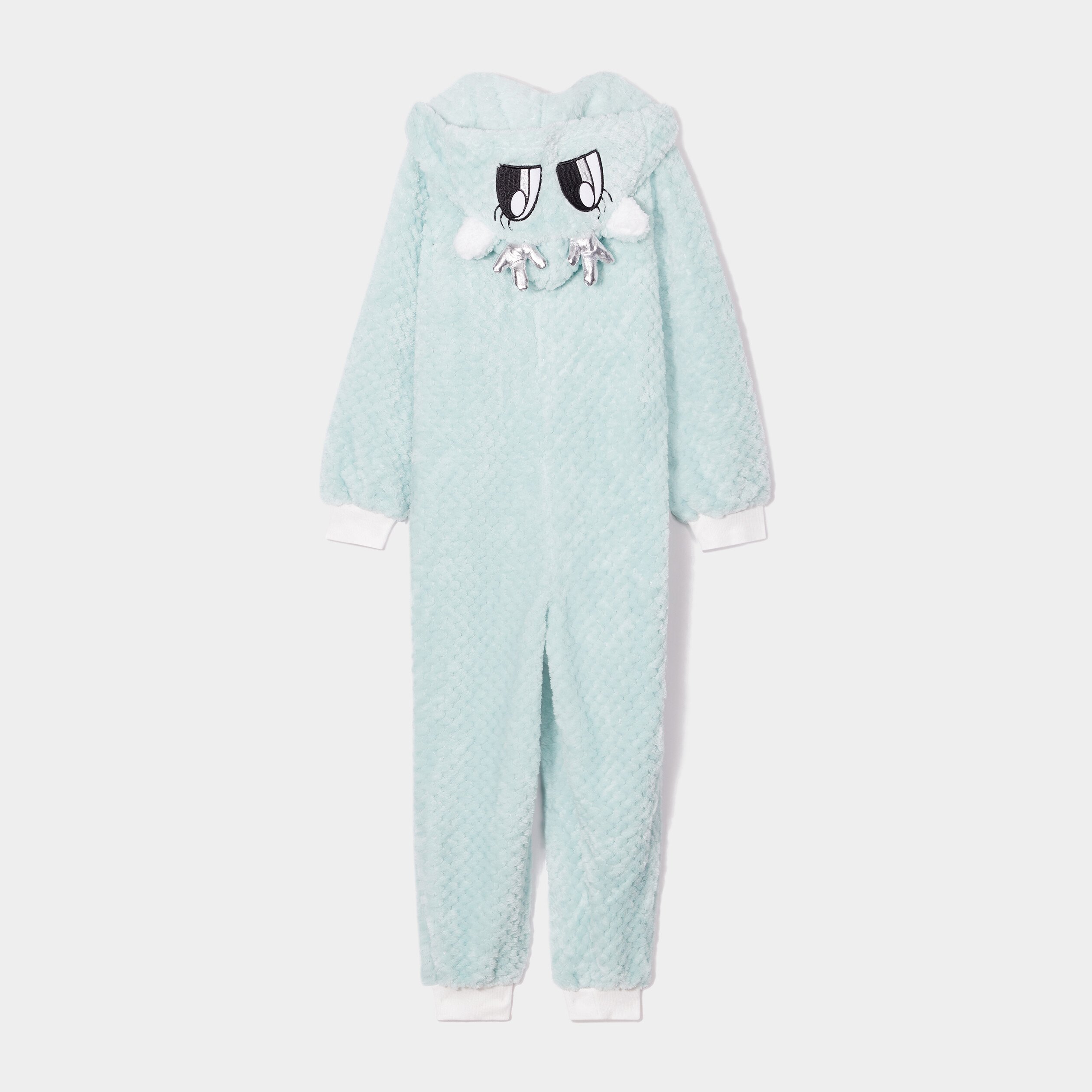 Combinaison pyjama pilou à capuche bleu gris fille