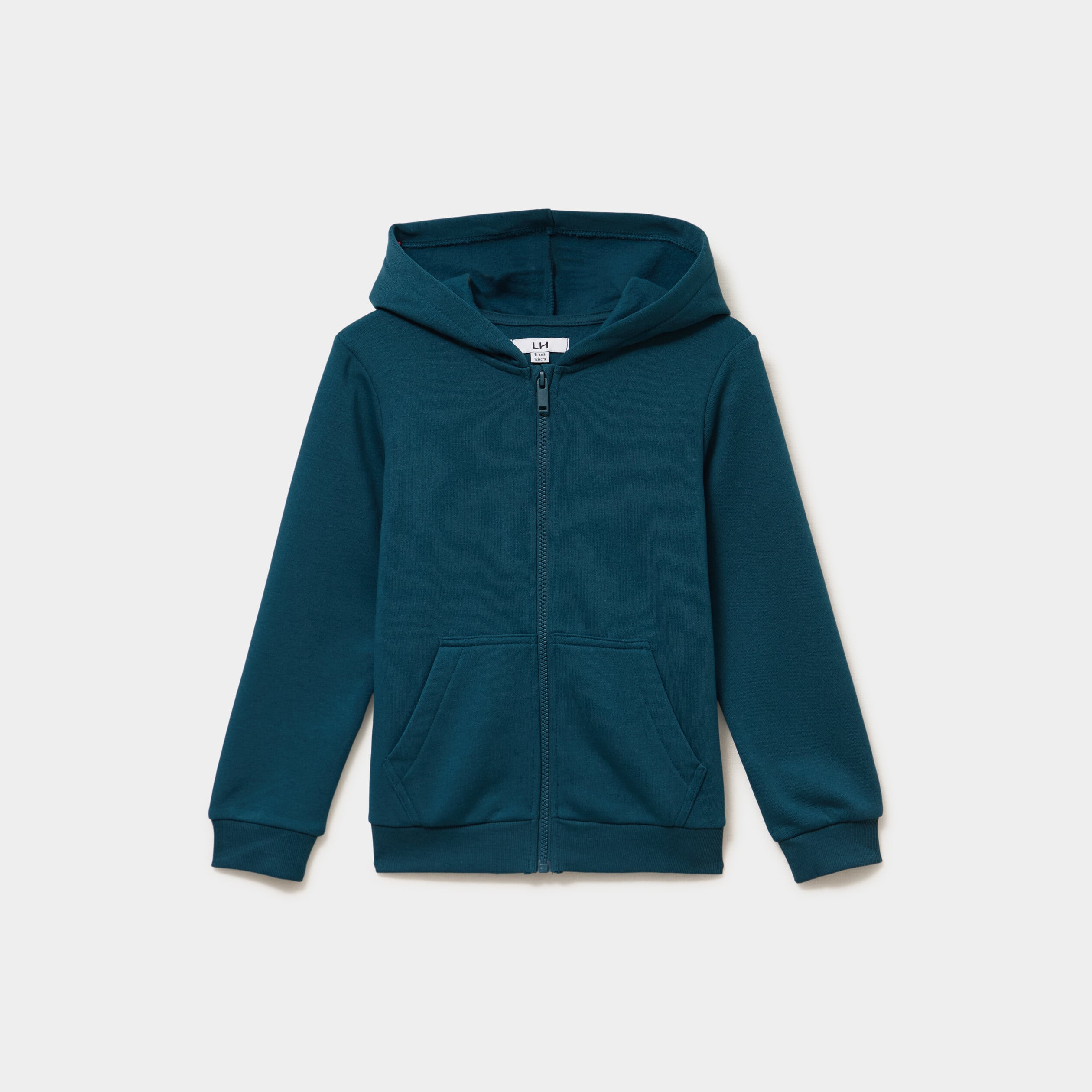 Sweat zipp&eacute; &agrave; capuche en molleton bleu canard gar&ccedil;on