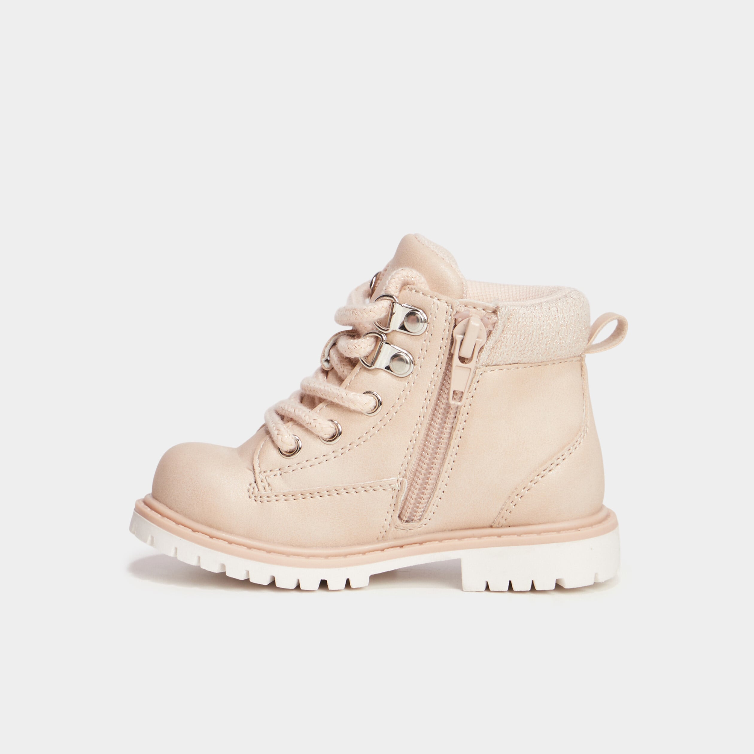 Boots zipp&eacute;es &agrave; lacets Trappeur rose clair b&eacute;b&eacute; fille
