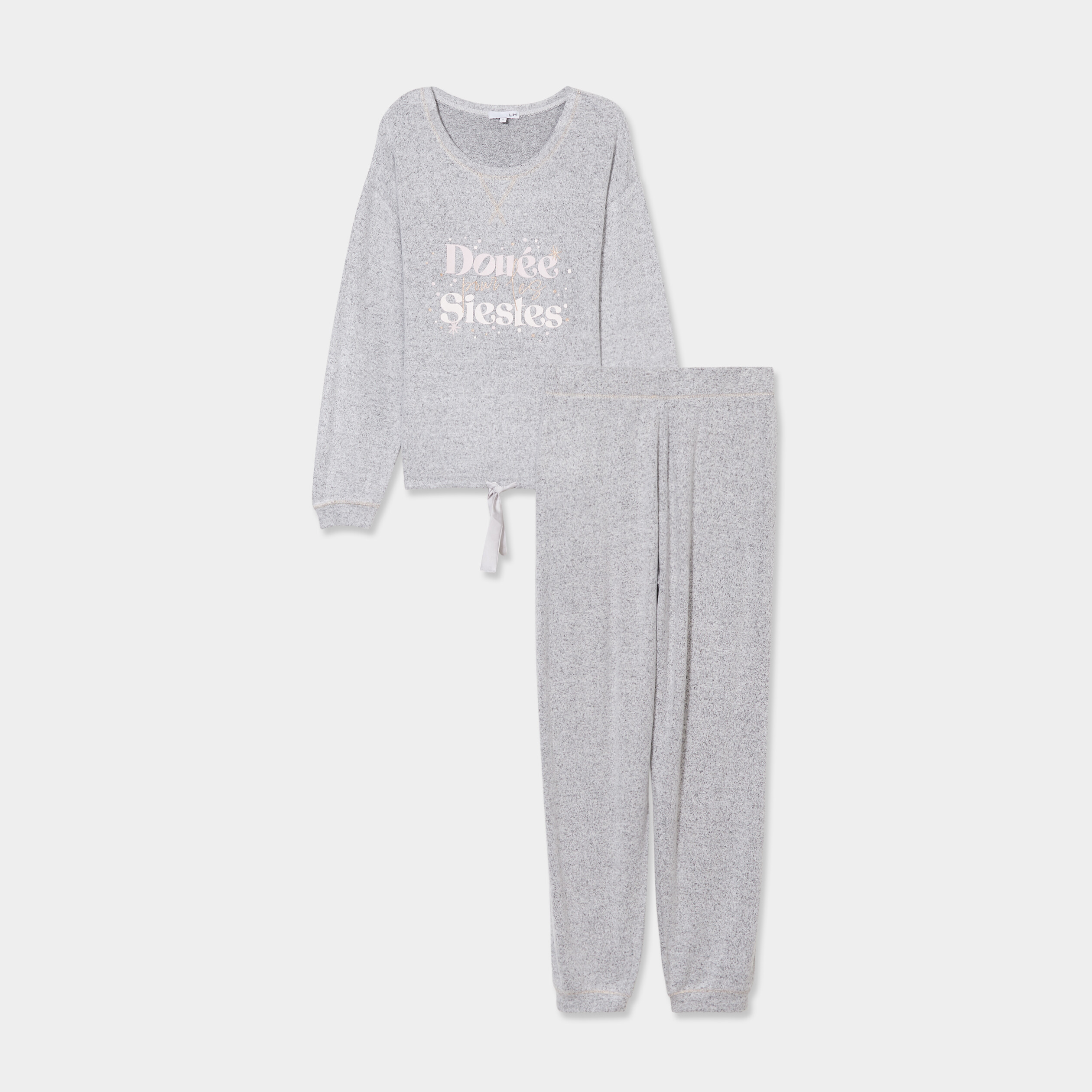 ensemble pyjama pantalon fluide 2 pieces gris clair femme Ensemble pyjama pantalon fluide 2 pièces gris clair femme