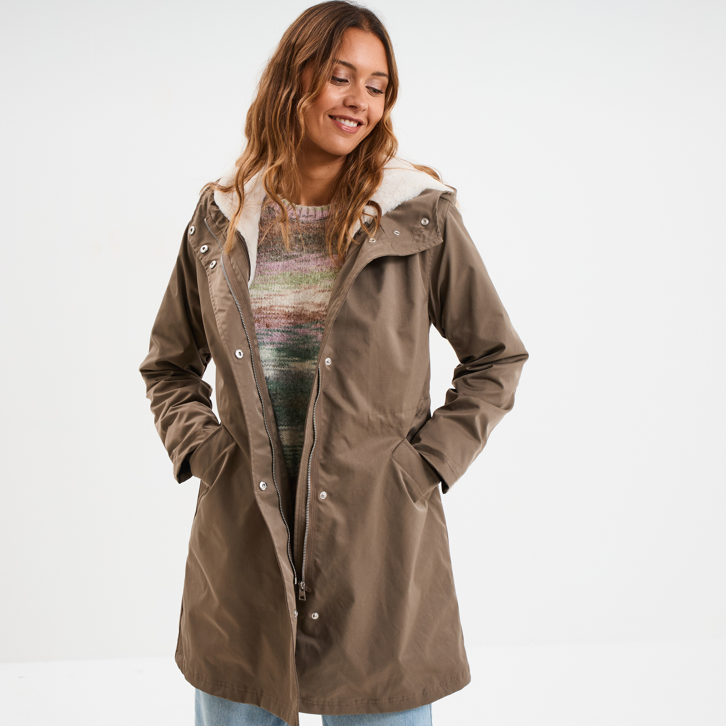 Parka 3-en-1 gilet fourr&eacute; marron fonc&eacute; femme