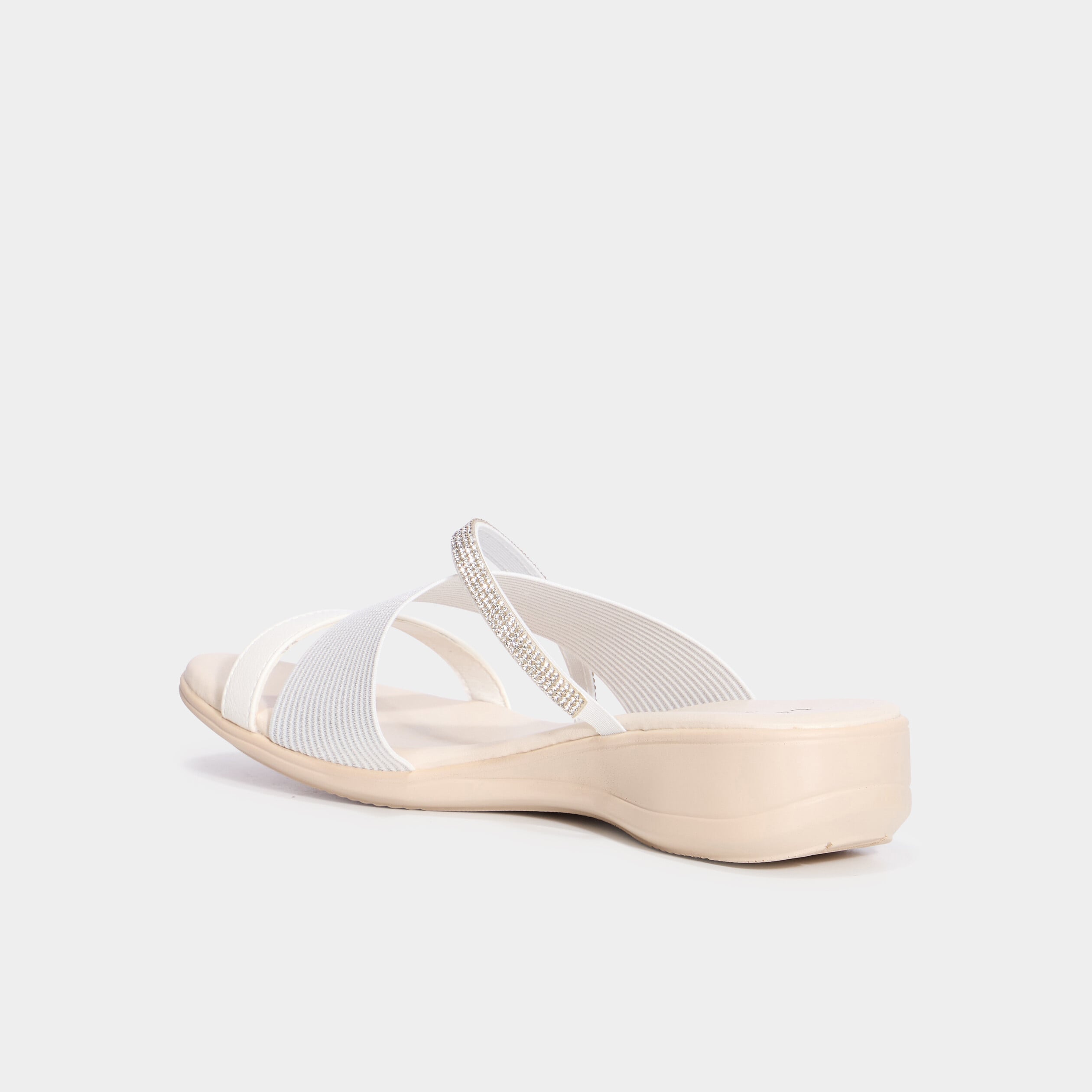 Mules brides crois&eacute;es &agrave; strass blanc femme