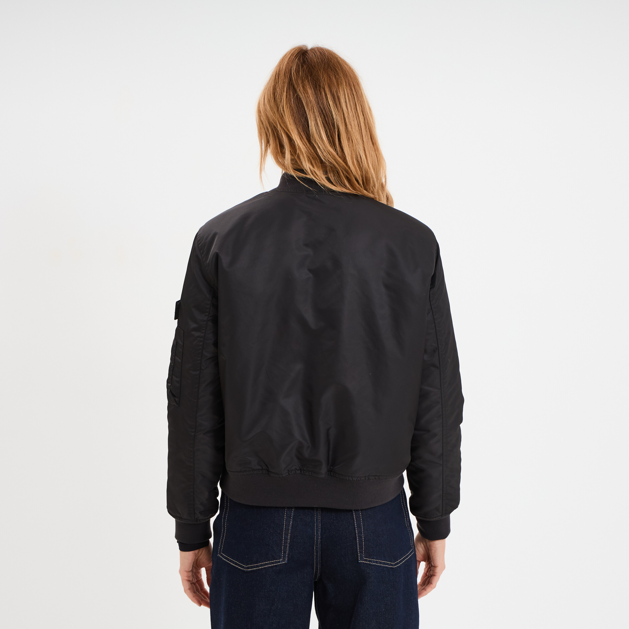 Blouson d&eacute;perlant col teddy noir femme