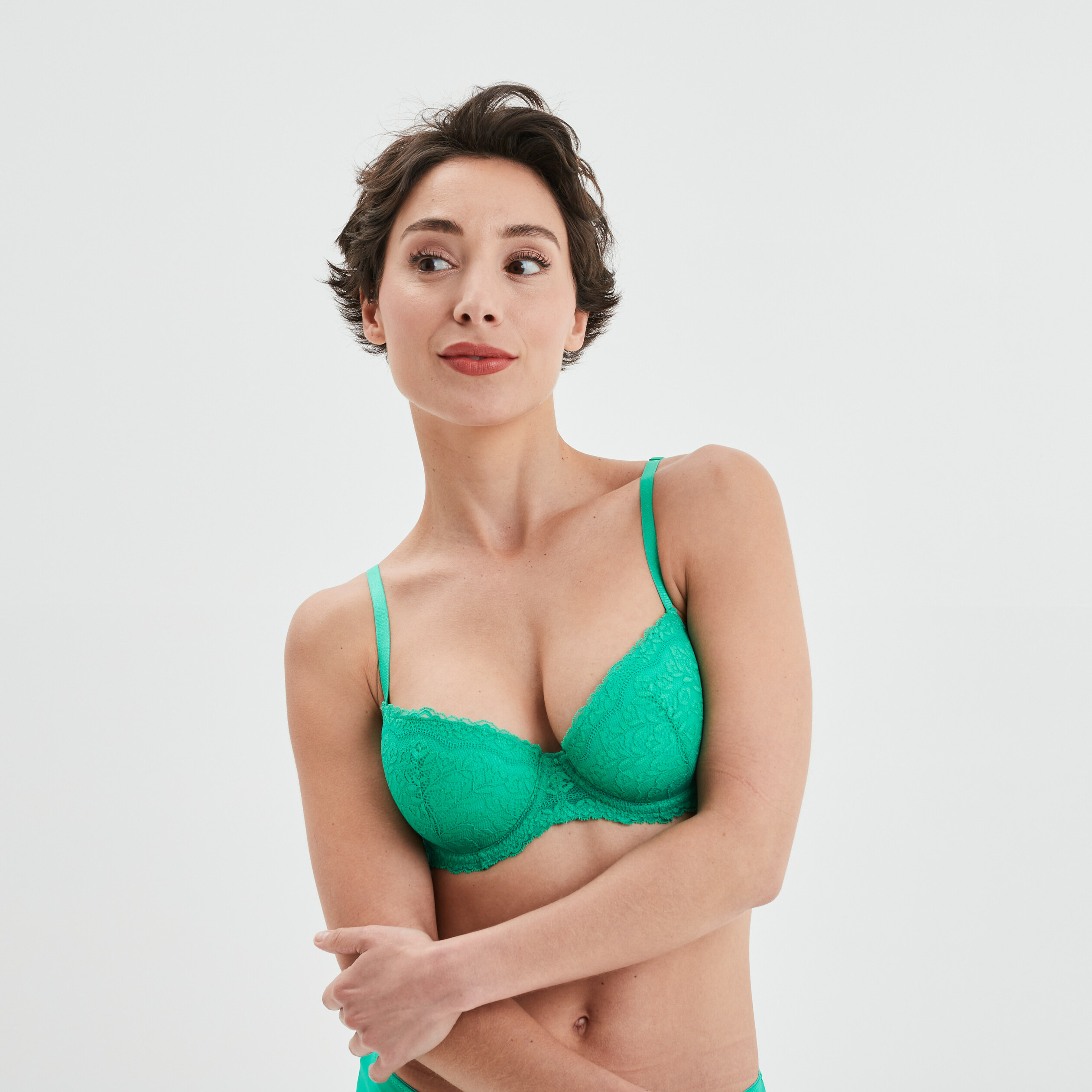 Soutien-gorge corbeille micro dentelle vert menthe femme