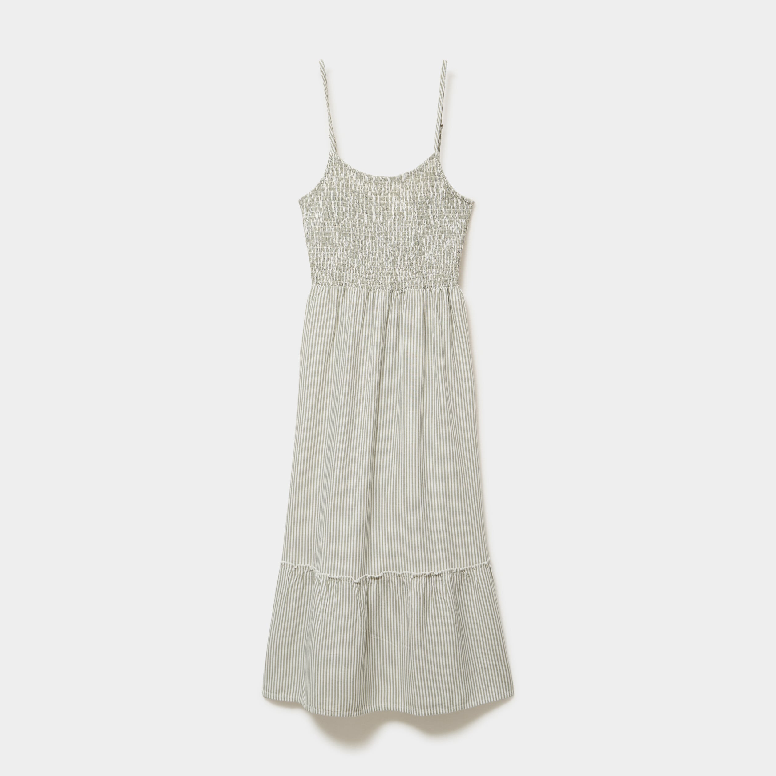 Robe longue buste smock&eacute; lin m&eacute;lang&eacute; blanc femme