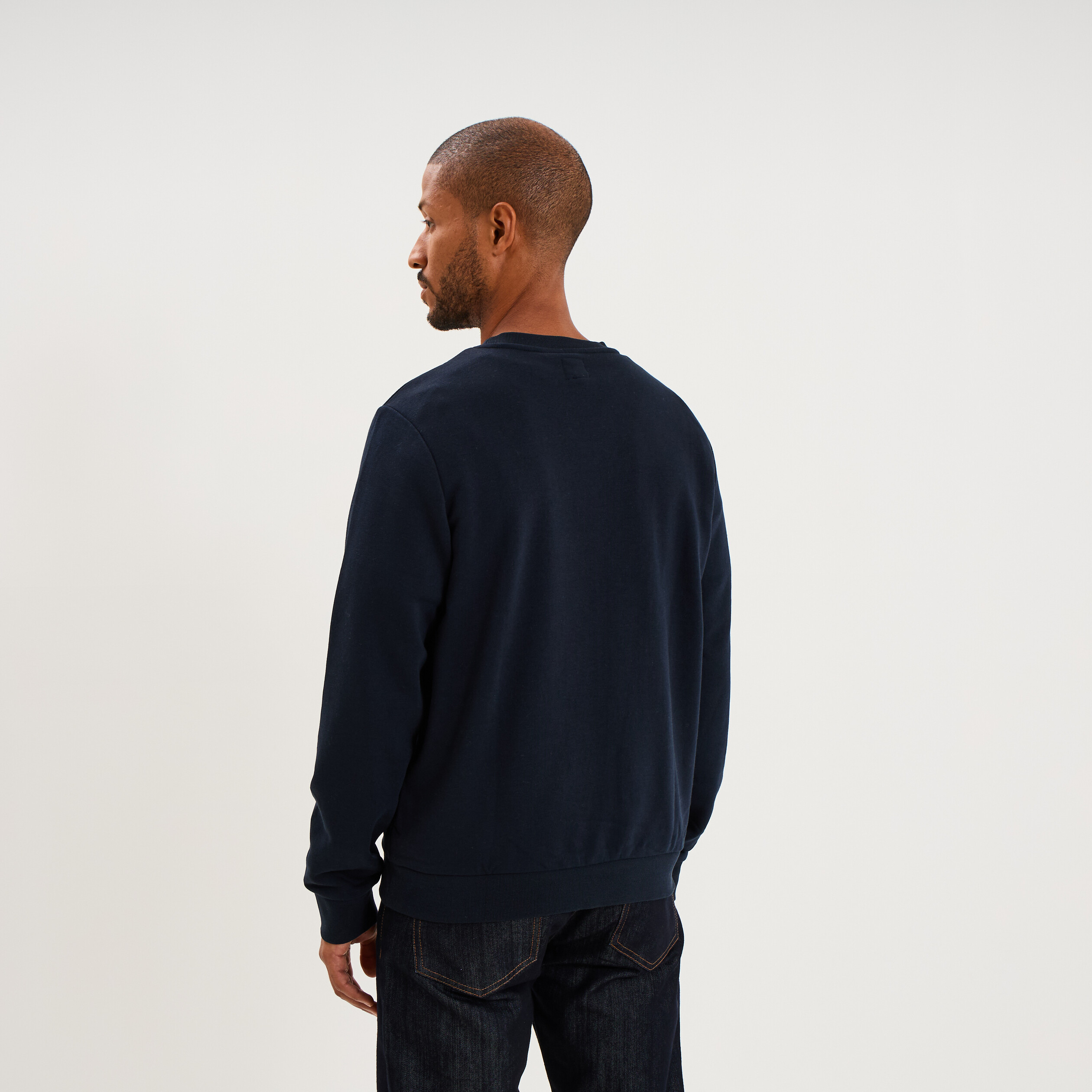 Sweat molleton col rond bleu marine homme