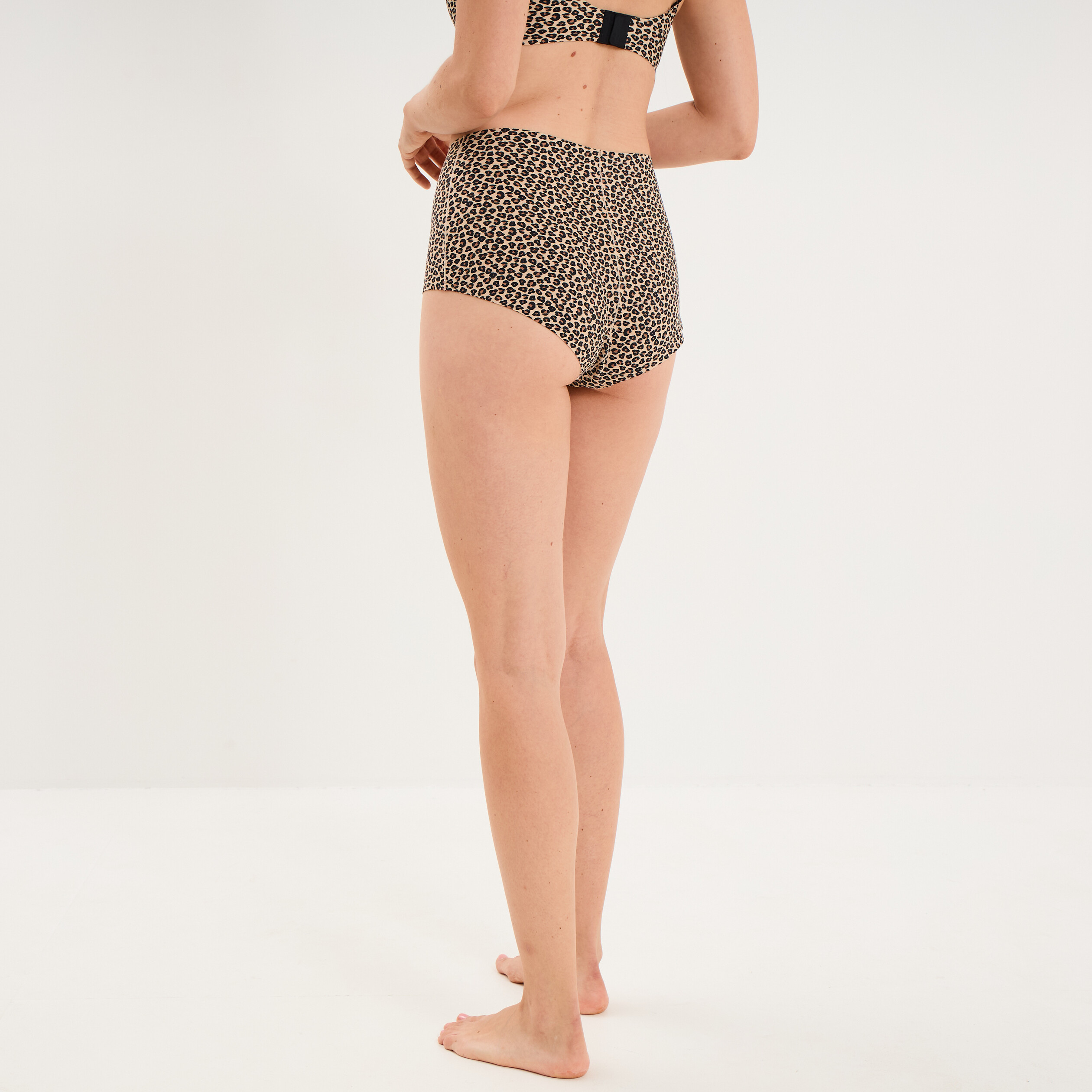 Culotte taille haute microfibre marron femme