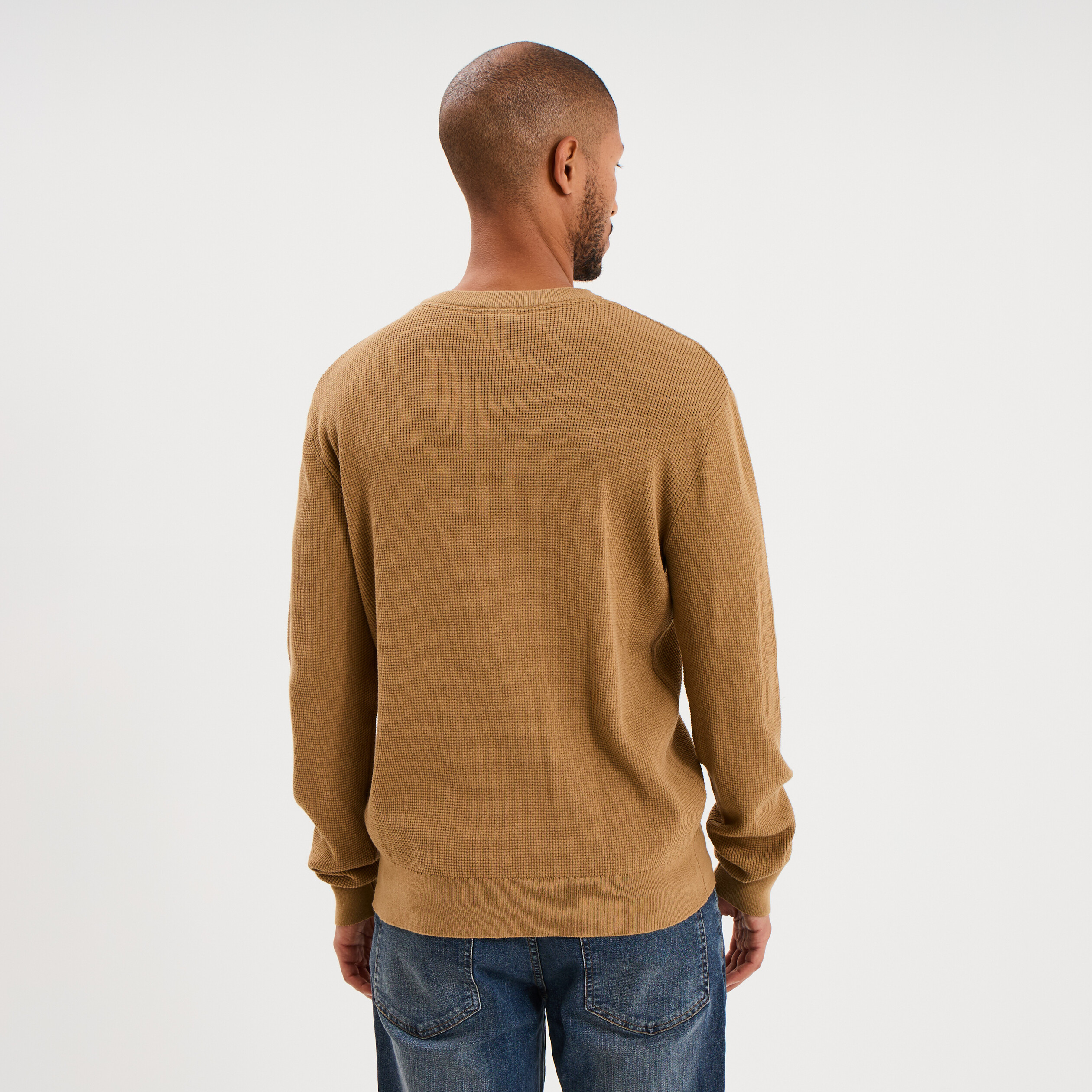 Pull en maille texturée col rond camel homme | La Halle