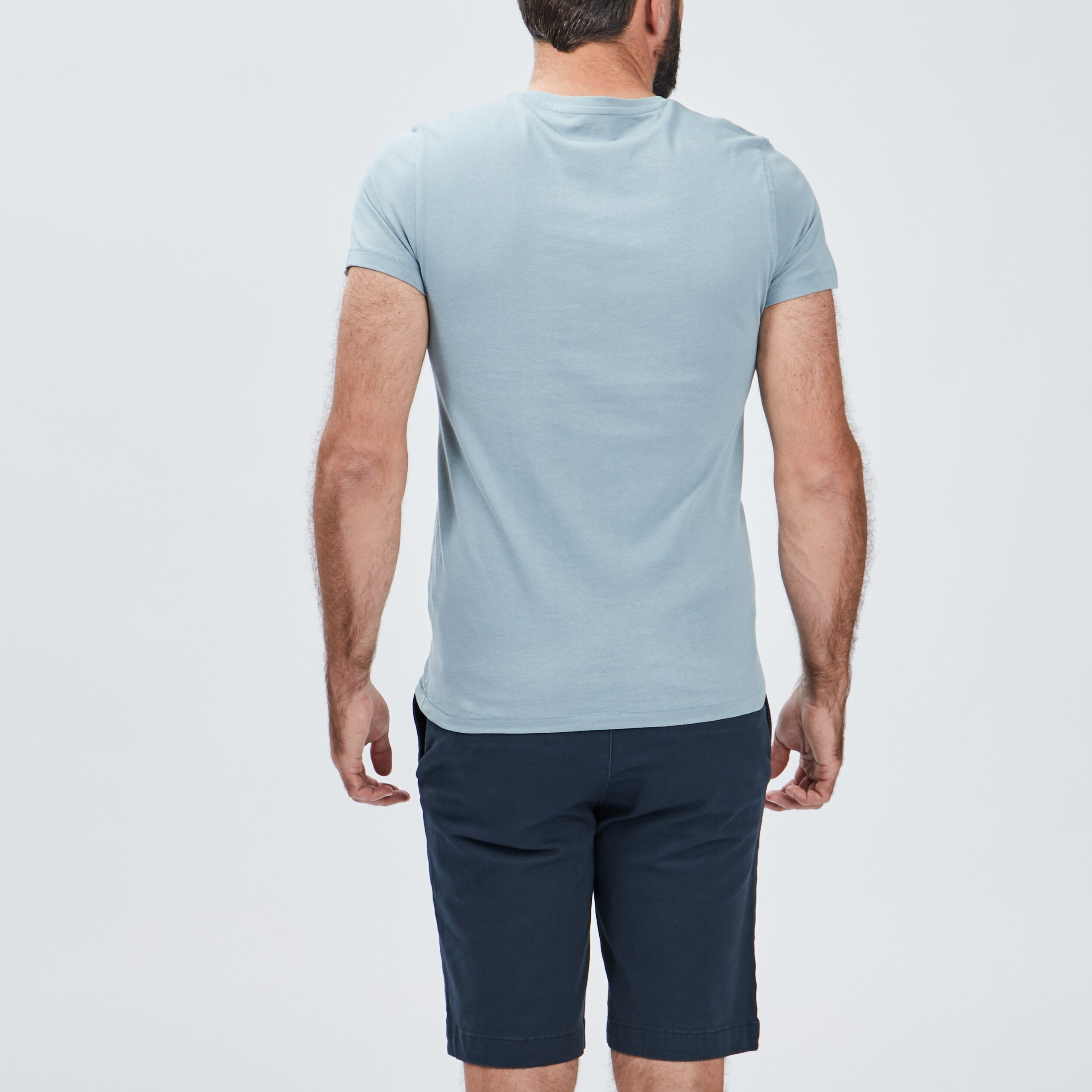t shirt manches courtes col tunisien bleu gris homme T-shirt manches courtes col tunisien bleu gris homme