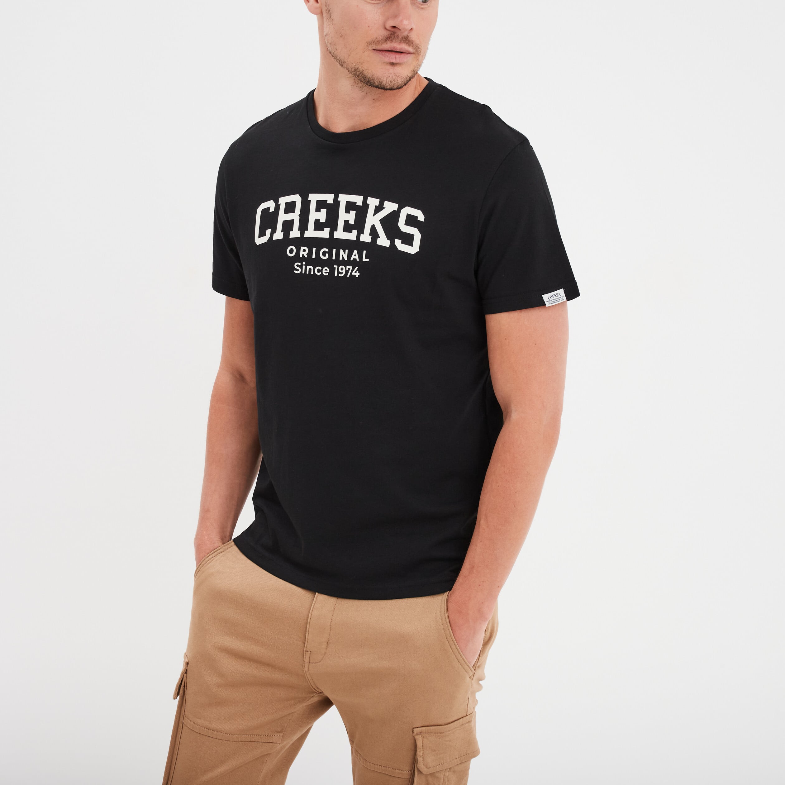 T-shirt manches courtes coton Creeks noir homme