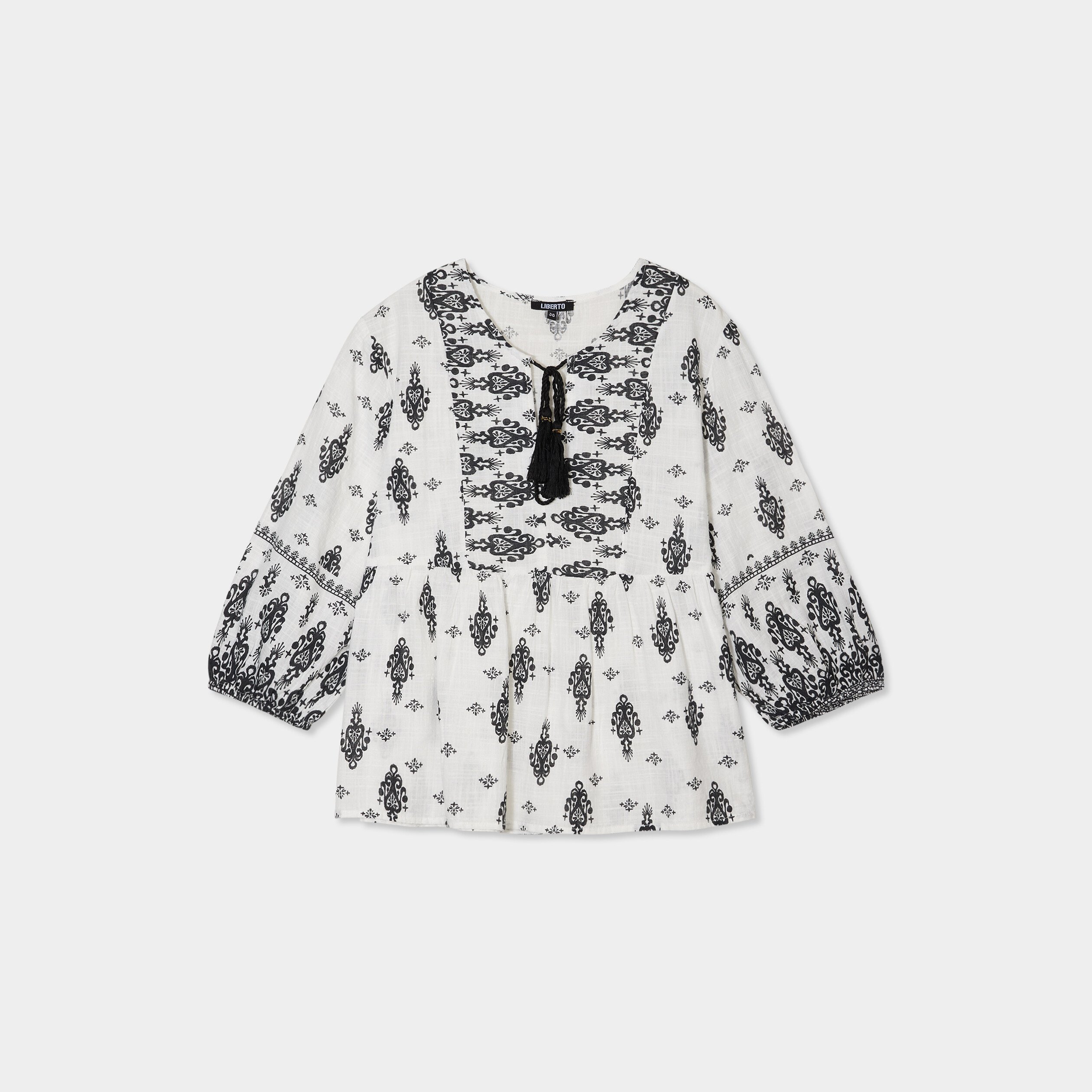 blouse col tunisien manches ballons ecru femme Blouse col tunisien manches ballons ecru femme