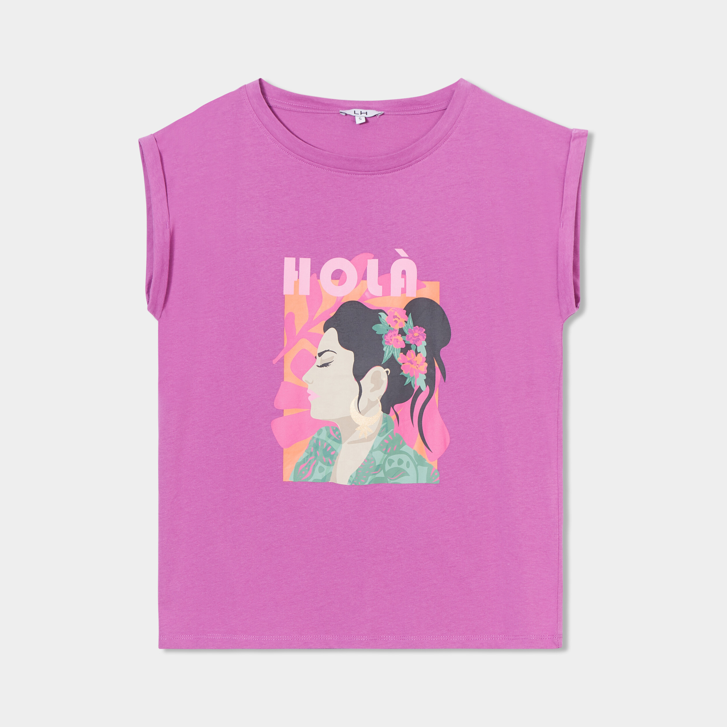 t shirt col rond manches courtes violet femme T-shirt col rond manches courtes violet femme