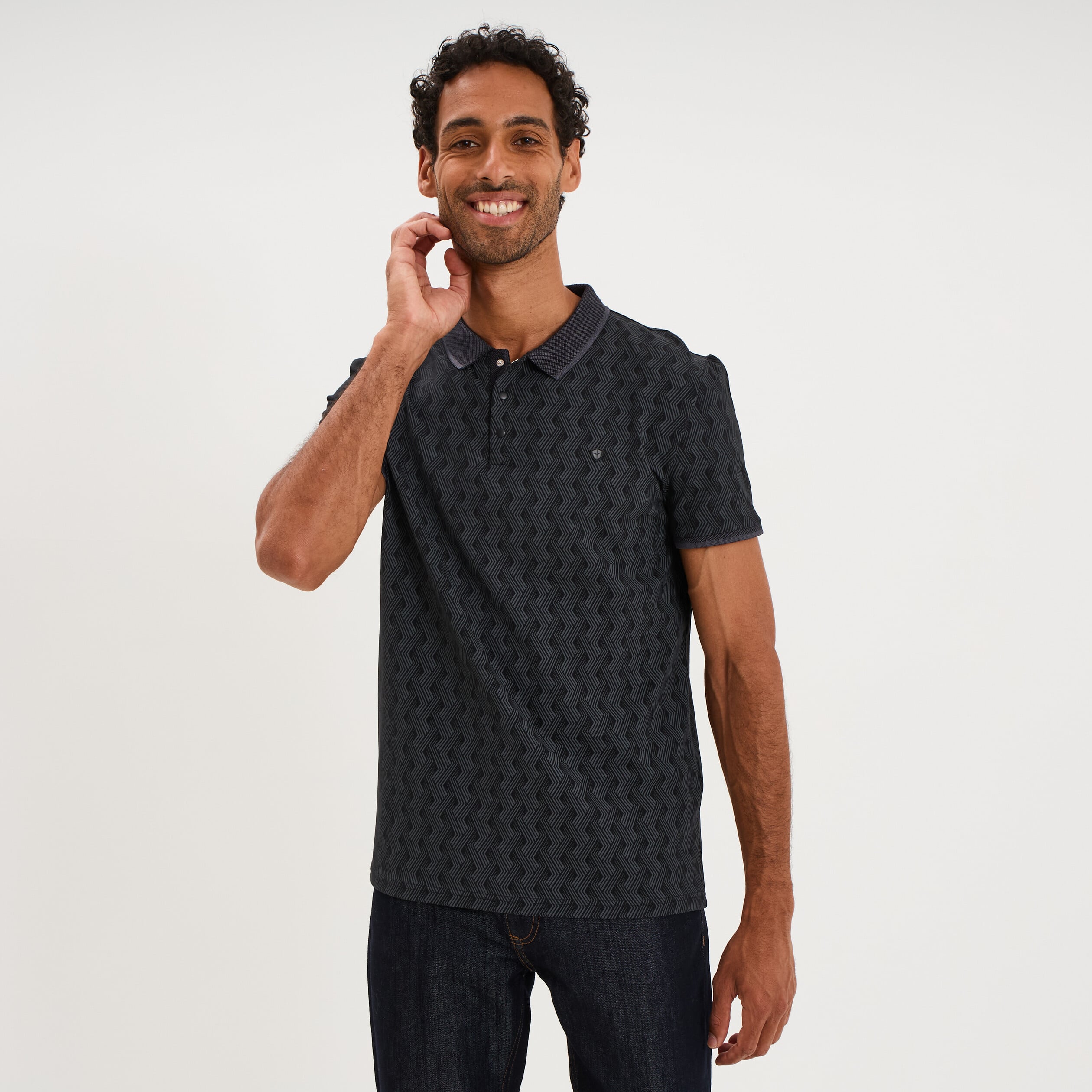 Polo slim manches courtes stretch noir homme