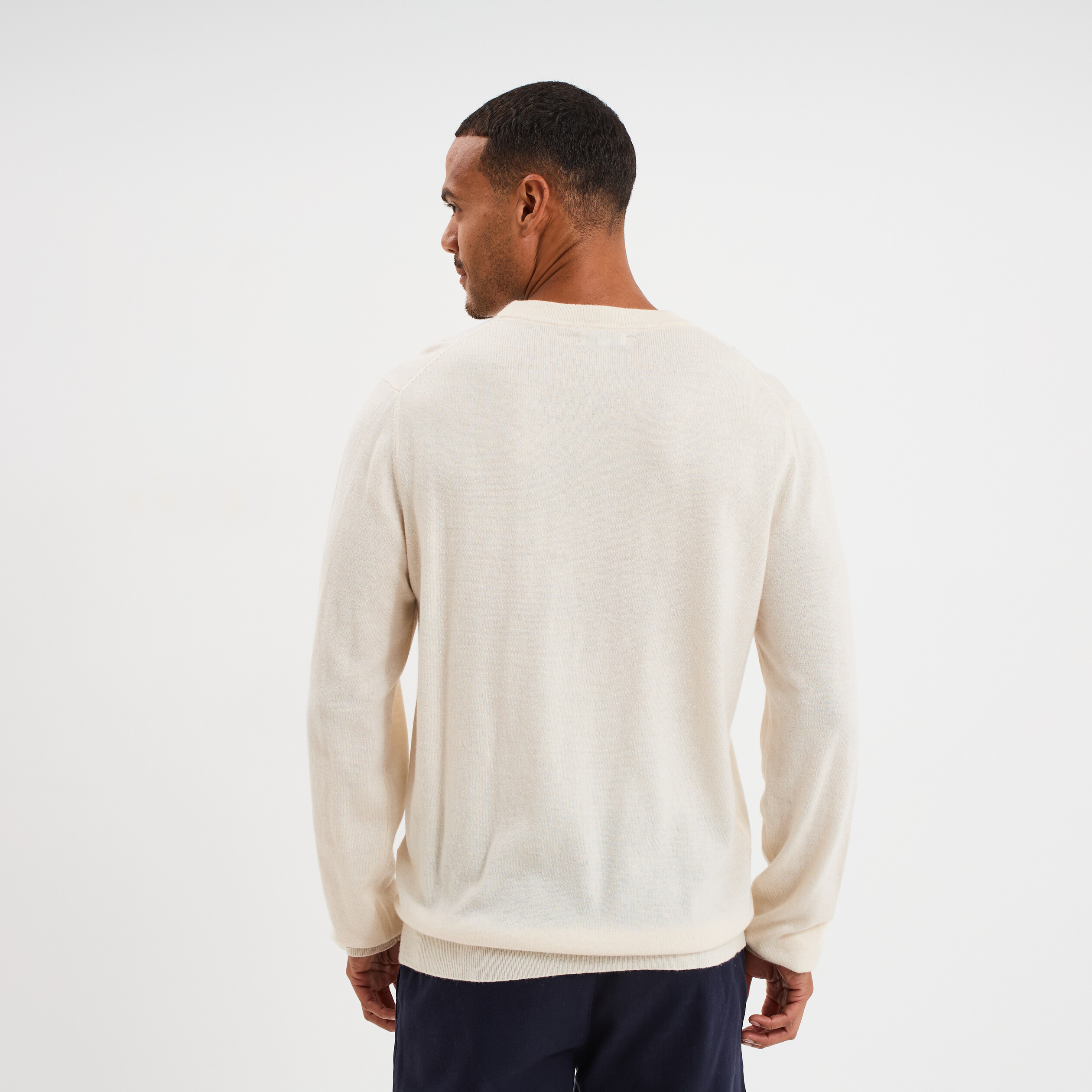 Pull col rond manches longues ecru homme