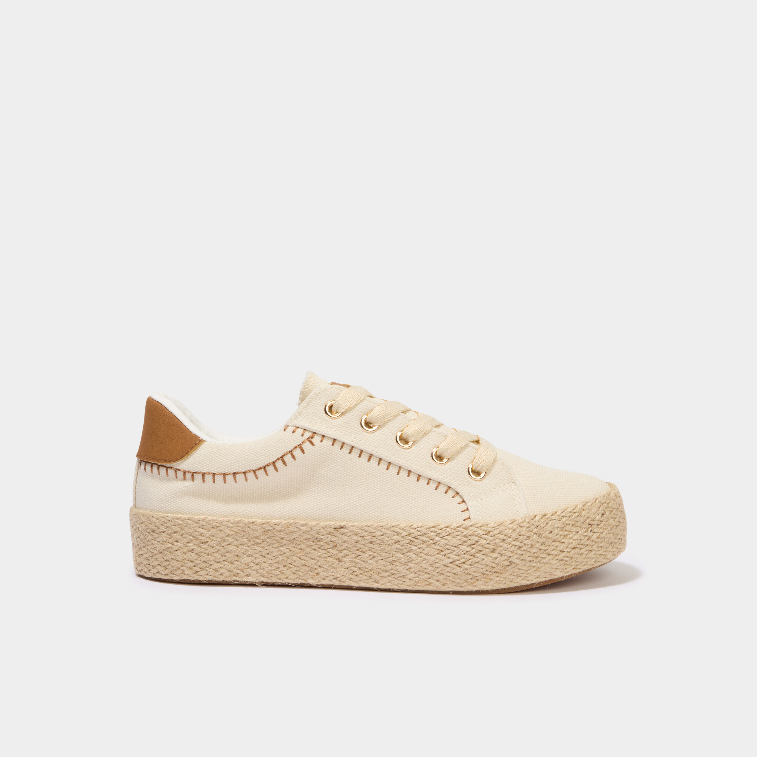 Tennis basses en toile compens&eacute;es sable femme