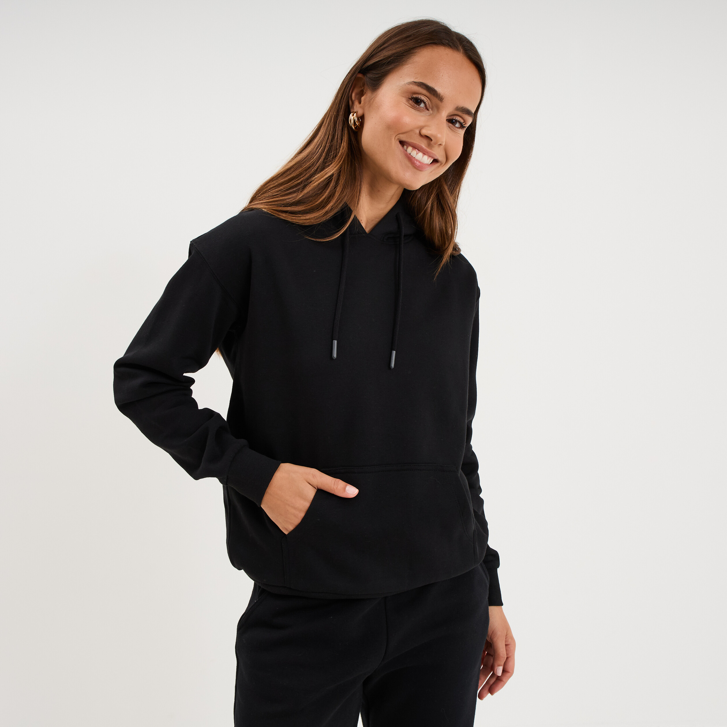 Sweat hoodie molleton &agrave; capuche noir femme