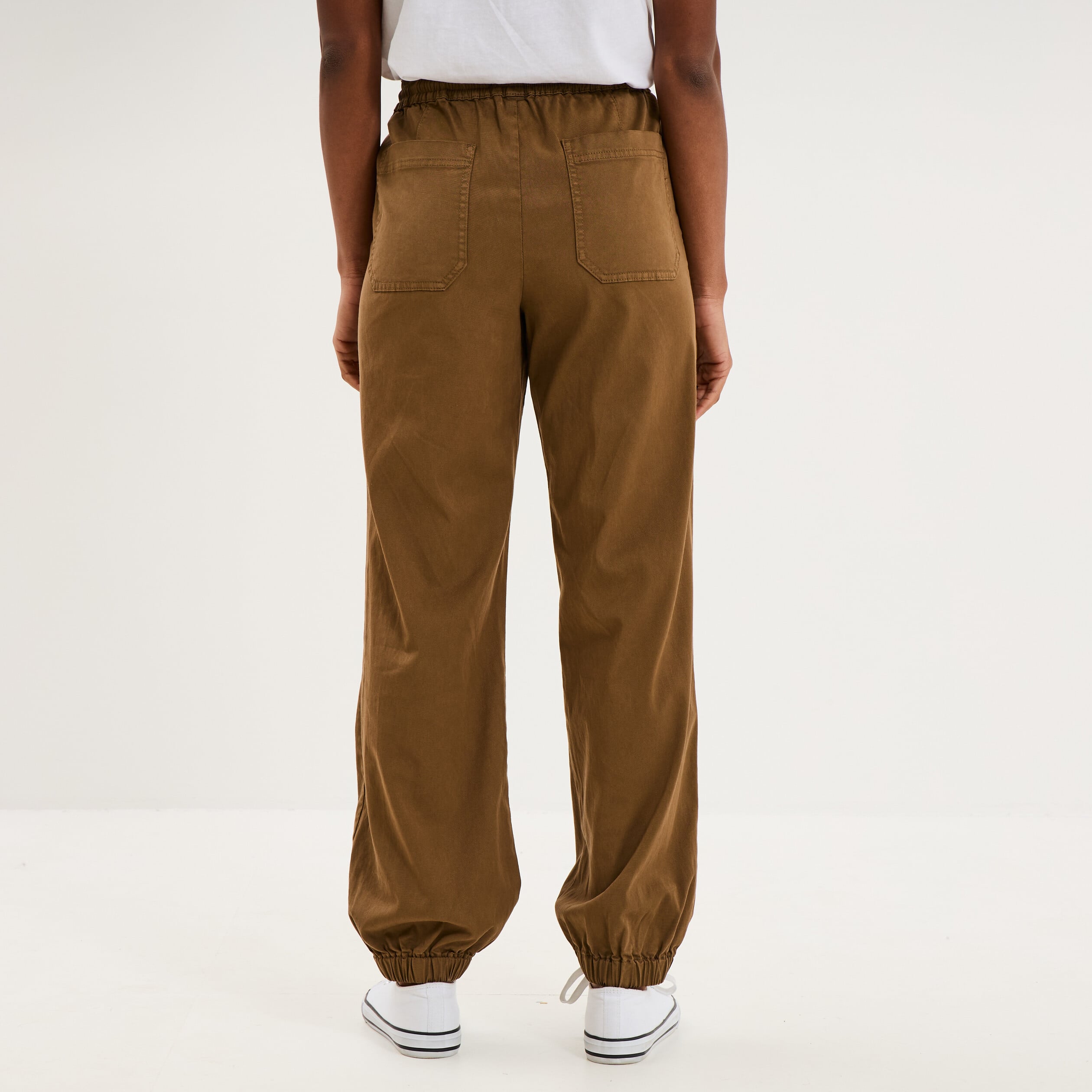Pantalon cargo droit cropped lyocell beige femme