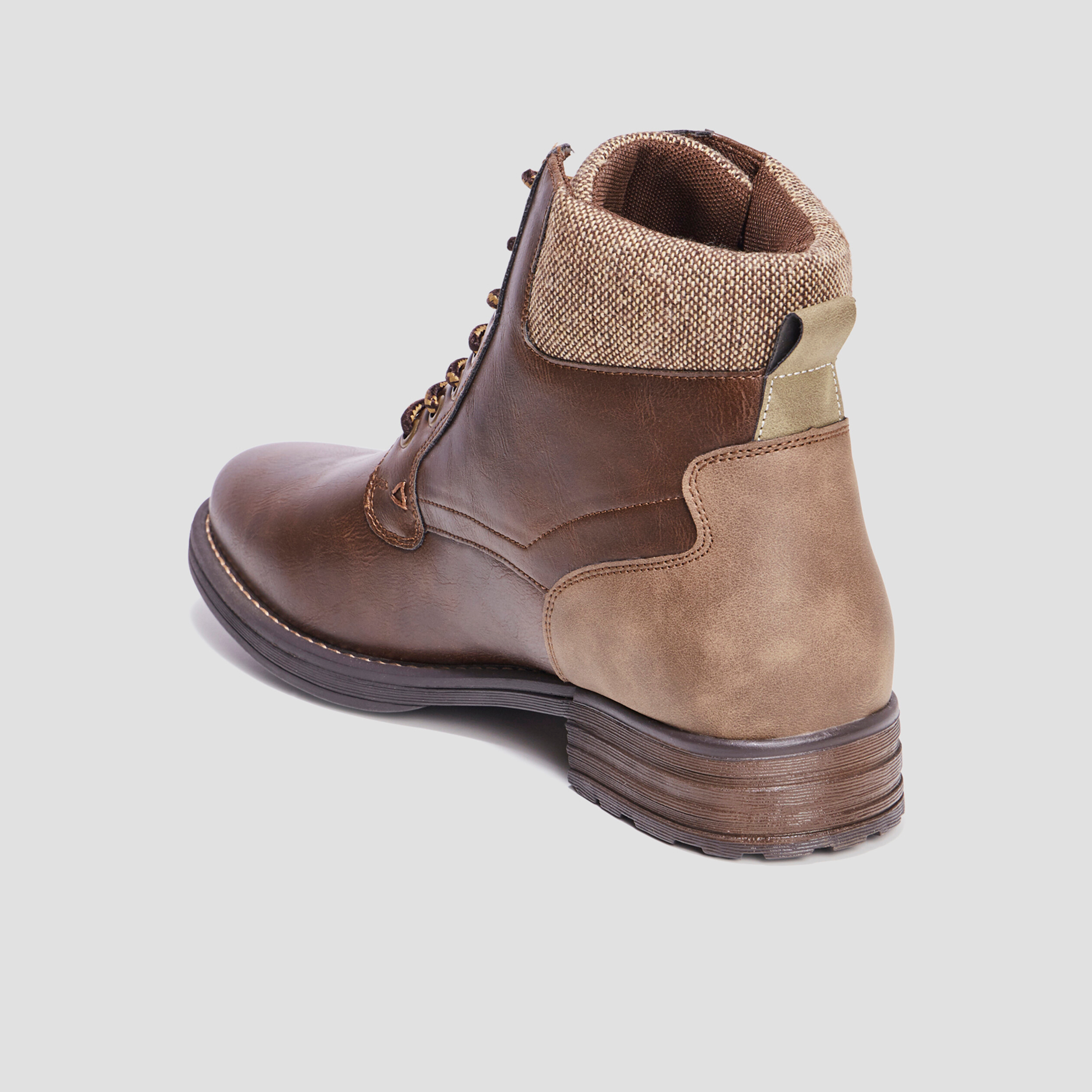 Bottines &agrave; lacets bi-mati&egrave;res marron homme